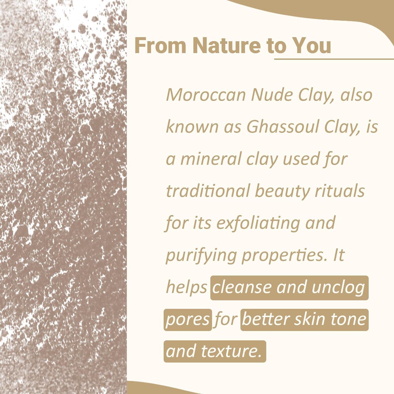 Arcilla en Polvo Rhassoul Nude Marroquí 227g - Mascarilla Facial y Limpiador Capilar