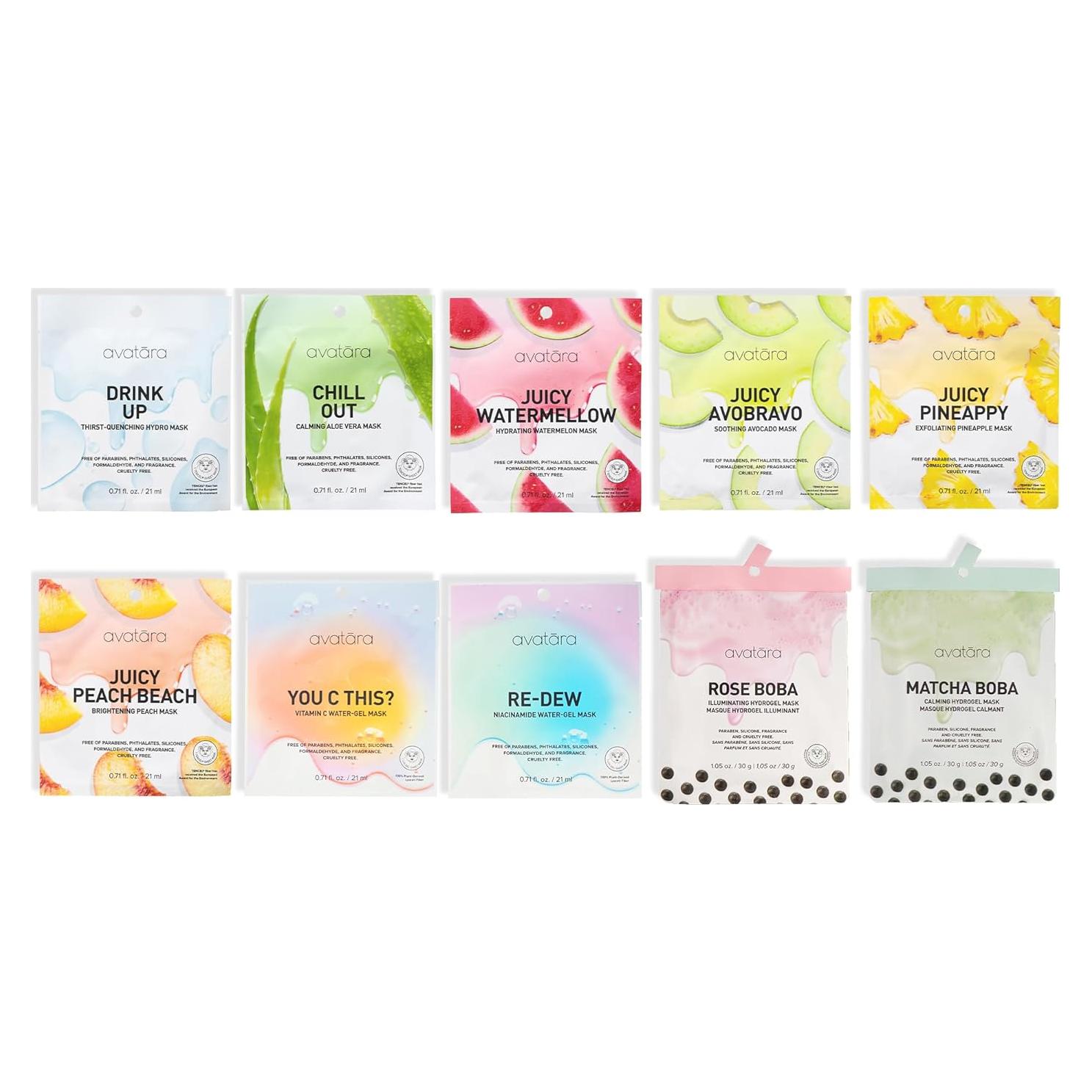 Conjunto de 10 Mascarillas Faciales Avatara - Hidratantes y Naturales