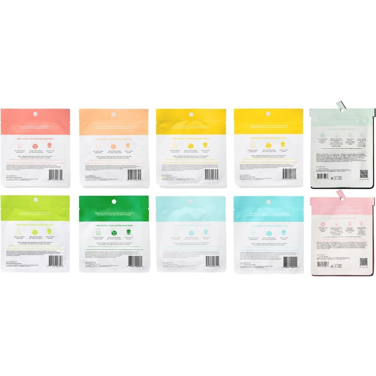 Conjunto de 10 Mascarillas Faciales Avatara - Hidratantes y Naturales