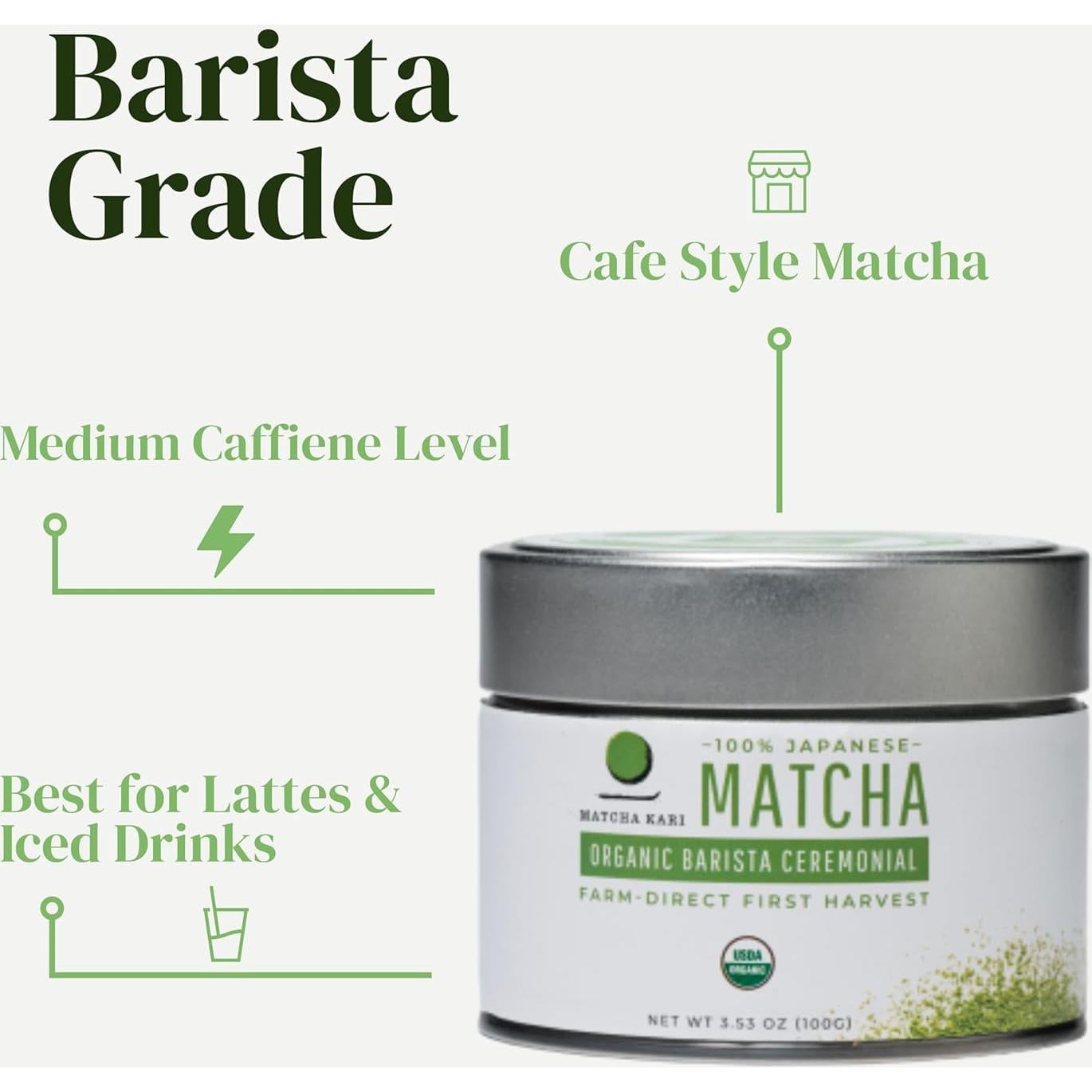 Matcha Kari - Polvo de Té Verde Orgánico 100g - Grado Barista Japonés