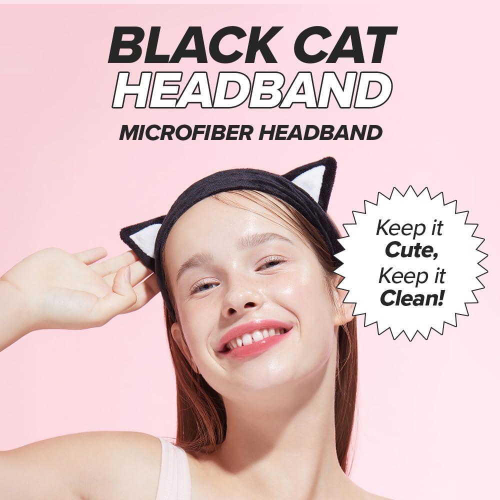 Diadema de Lavado de Cara I DEW CARE Gato Negro - Suave y Reutilizable
