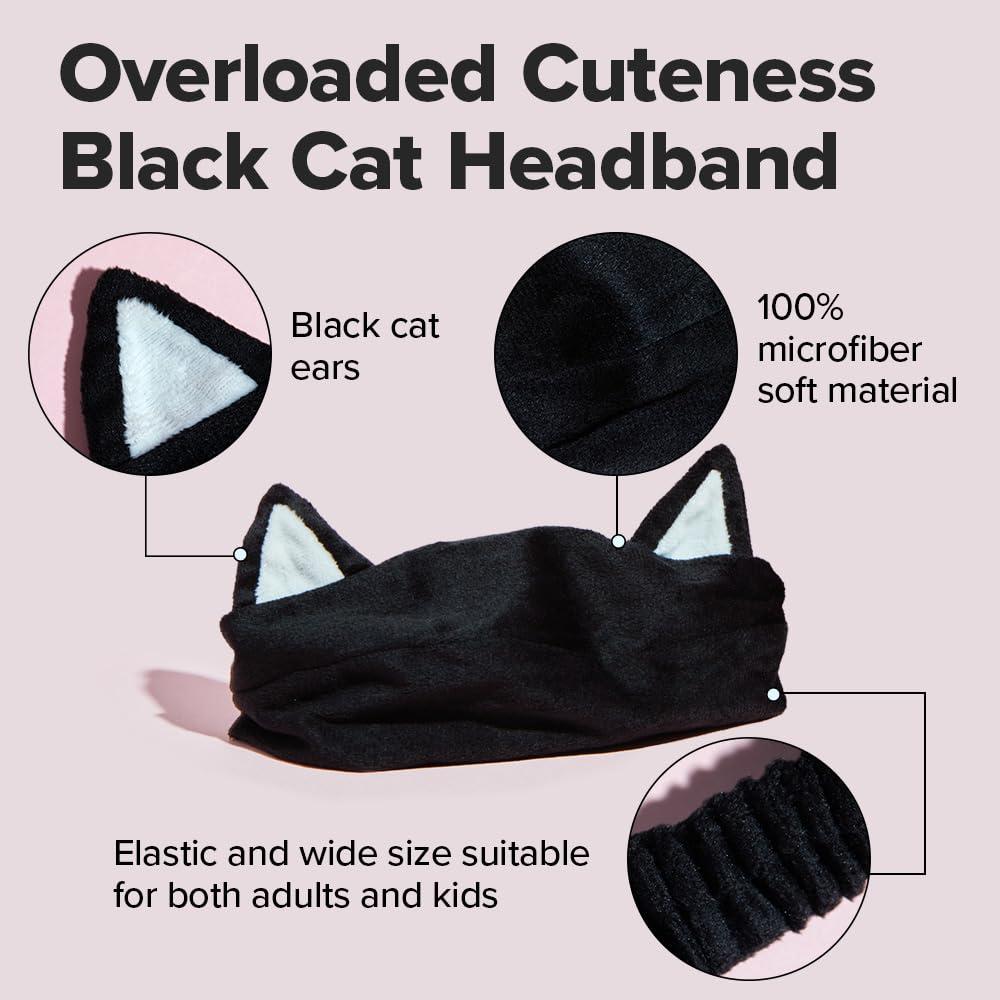 Diadema de Lavado de Cara I DEW CARE Gato Negro - Suave y Reutilizable