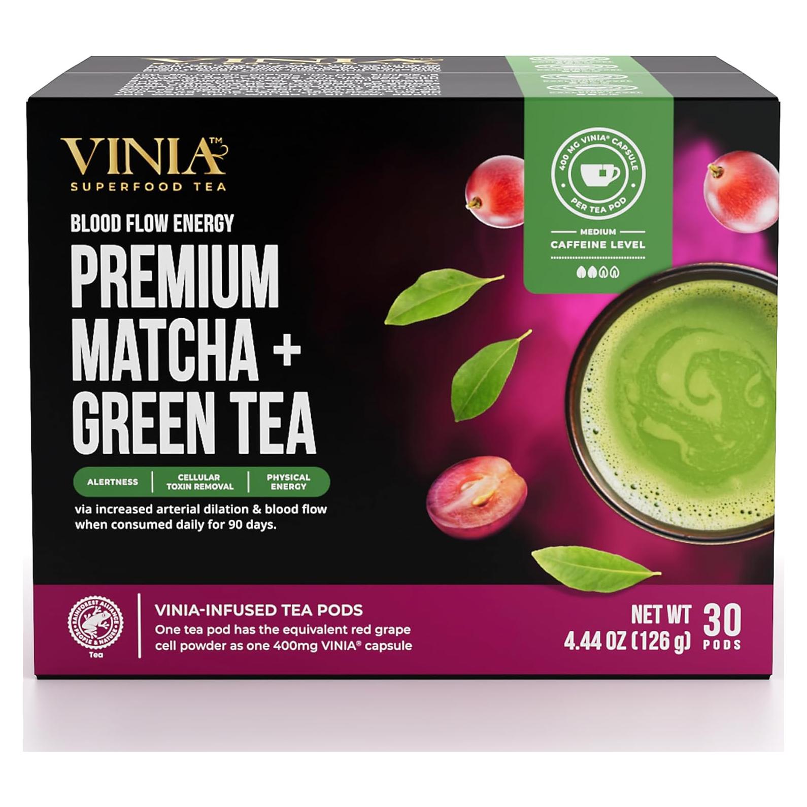 VINIA Matcha + Té Verde K-Cup 30 Cápsulas Orgánicas