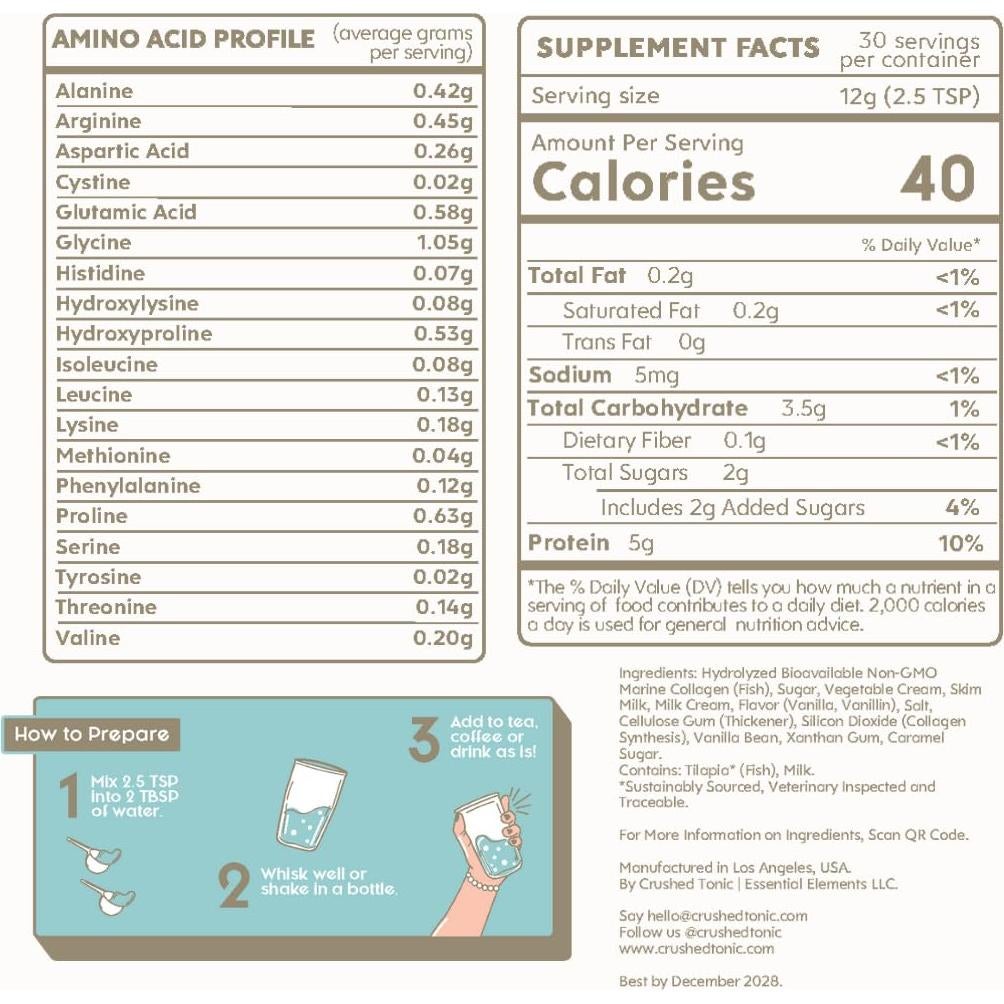 Crema de Colágeno Marino Crushed Tonic 185g - Hidrolizado Vainilla