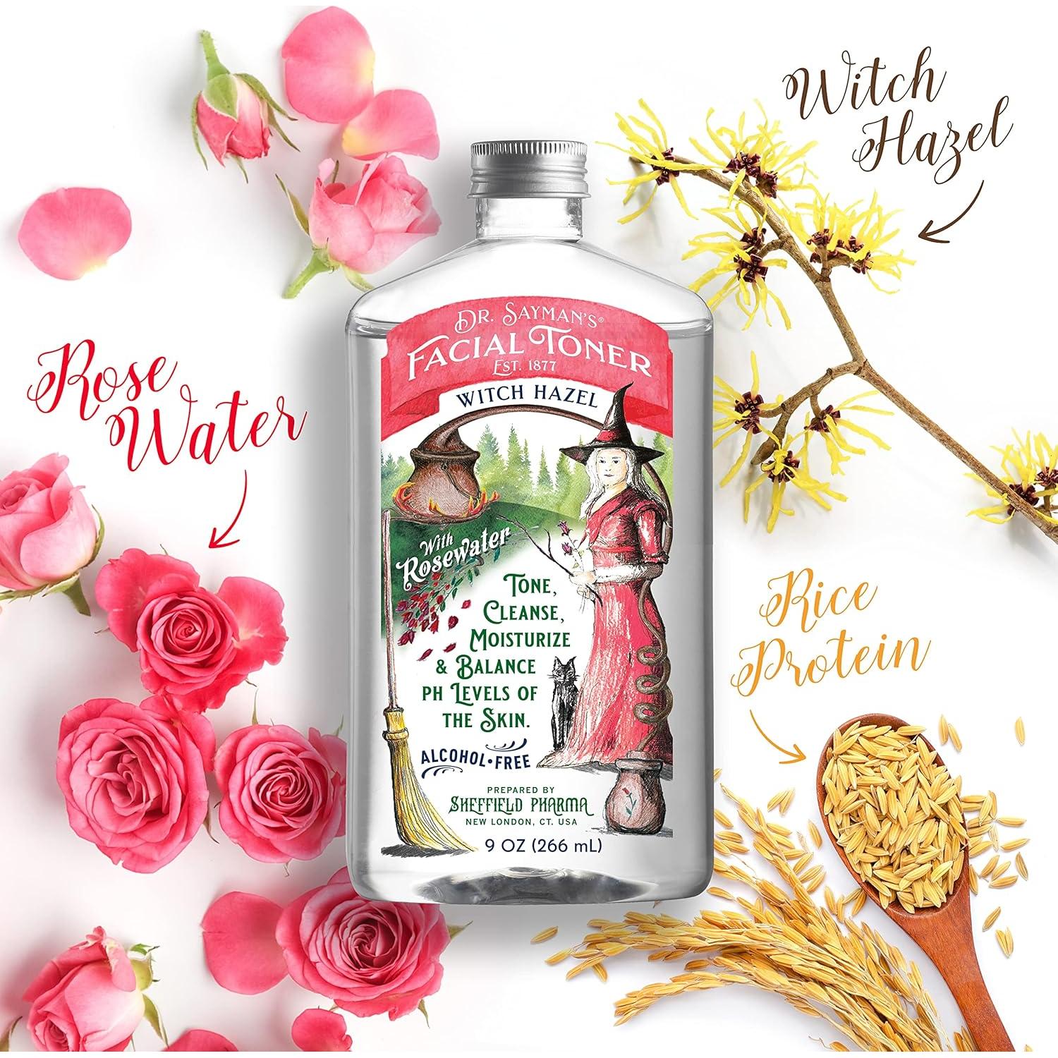 Tónico Facial Sin Alcohol Dr. Saymans 255 g con Hamamelis y Rosa