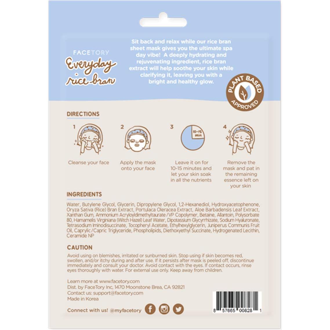 Mascarilla Facial Calmante de Arroz FaceTory - Paquete de 10