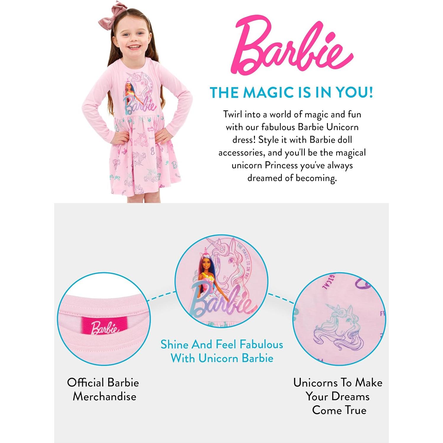 Vestido de Unicornio Barbie para Niñas - Rosa - Talla 4