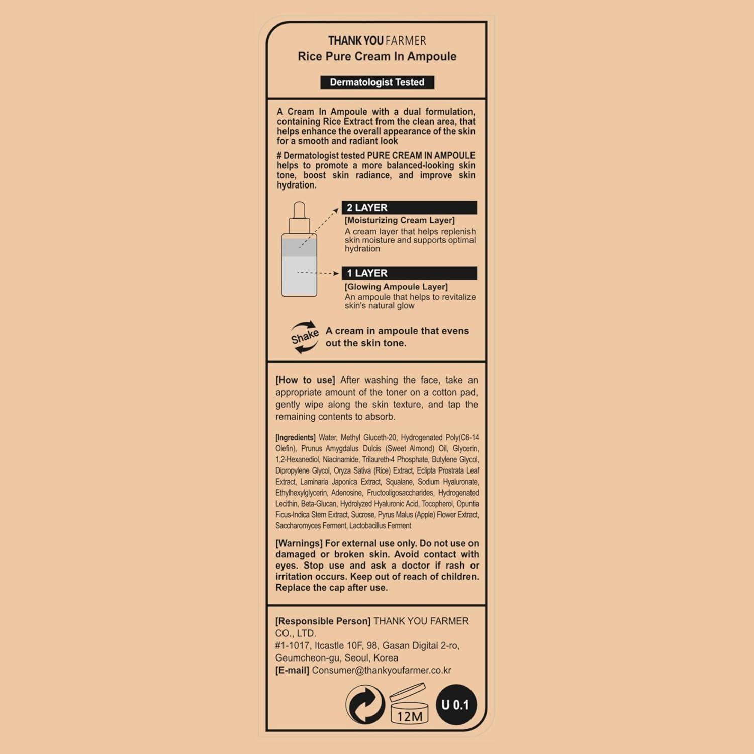 Crema Hidratante Ampolla Thankyou Farmer 50ml Piel de Vidrio