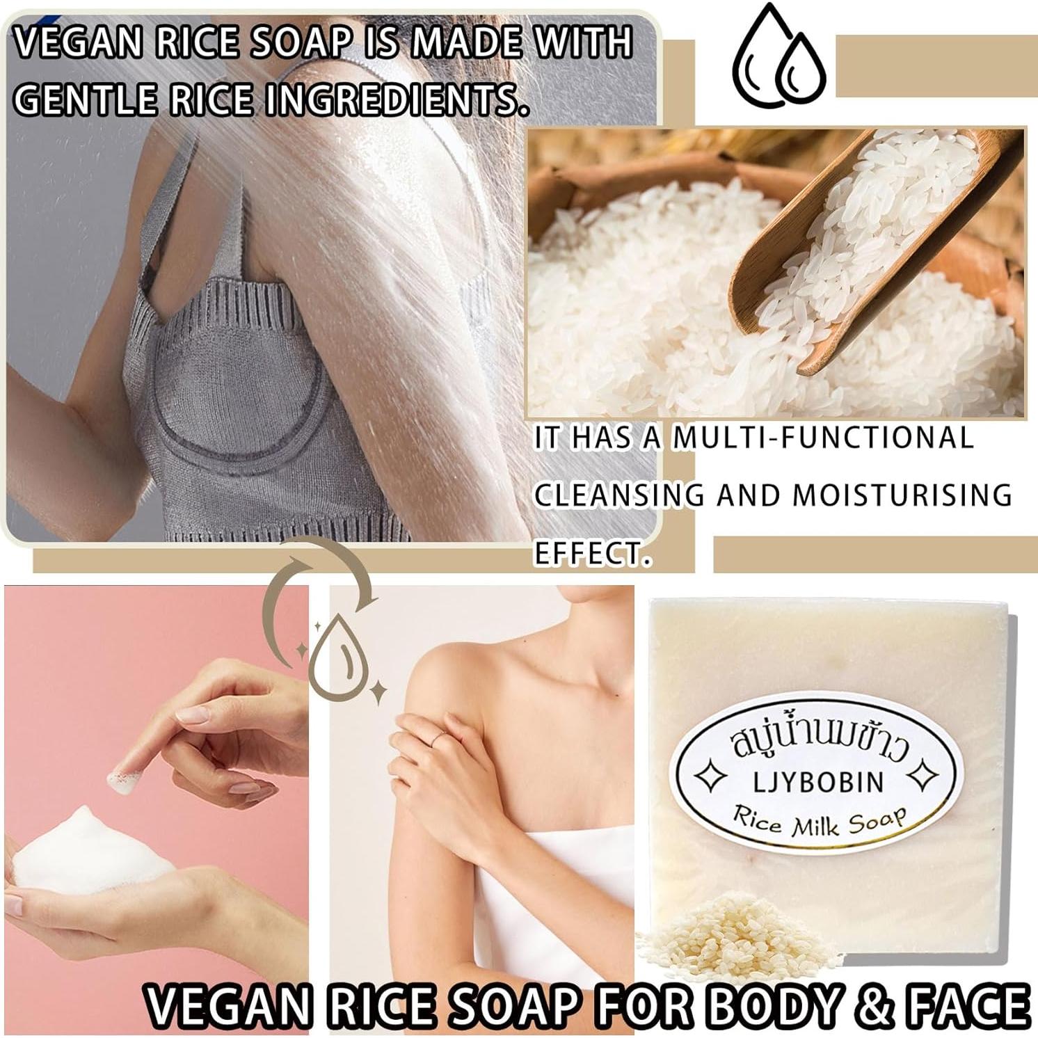 Jabón Vegano de Arroz 4Pcs - Hidratante y Suave para Piel