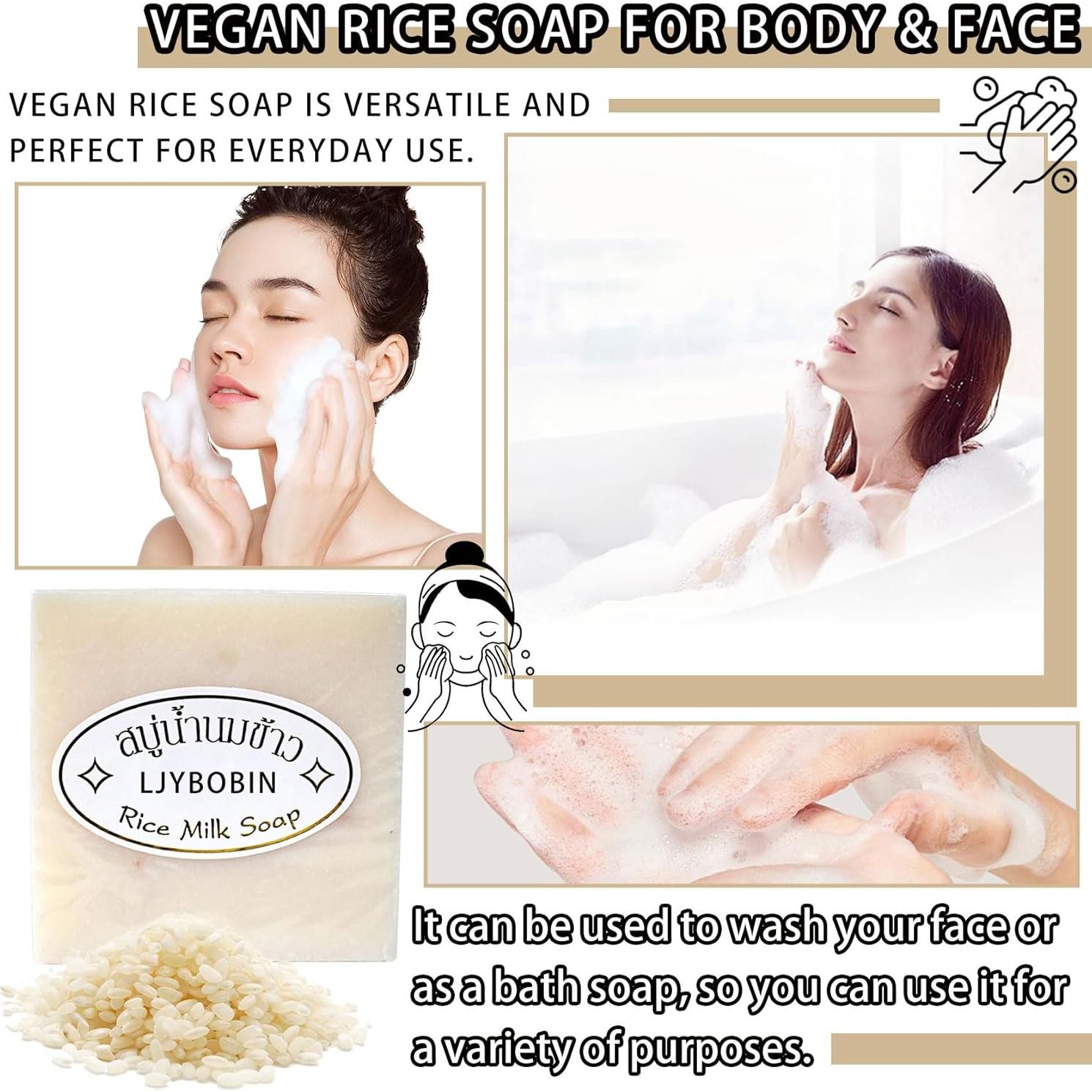 Jabón Vegano de Arroz 4Pcs - Hidratante y Suave para Piel