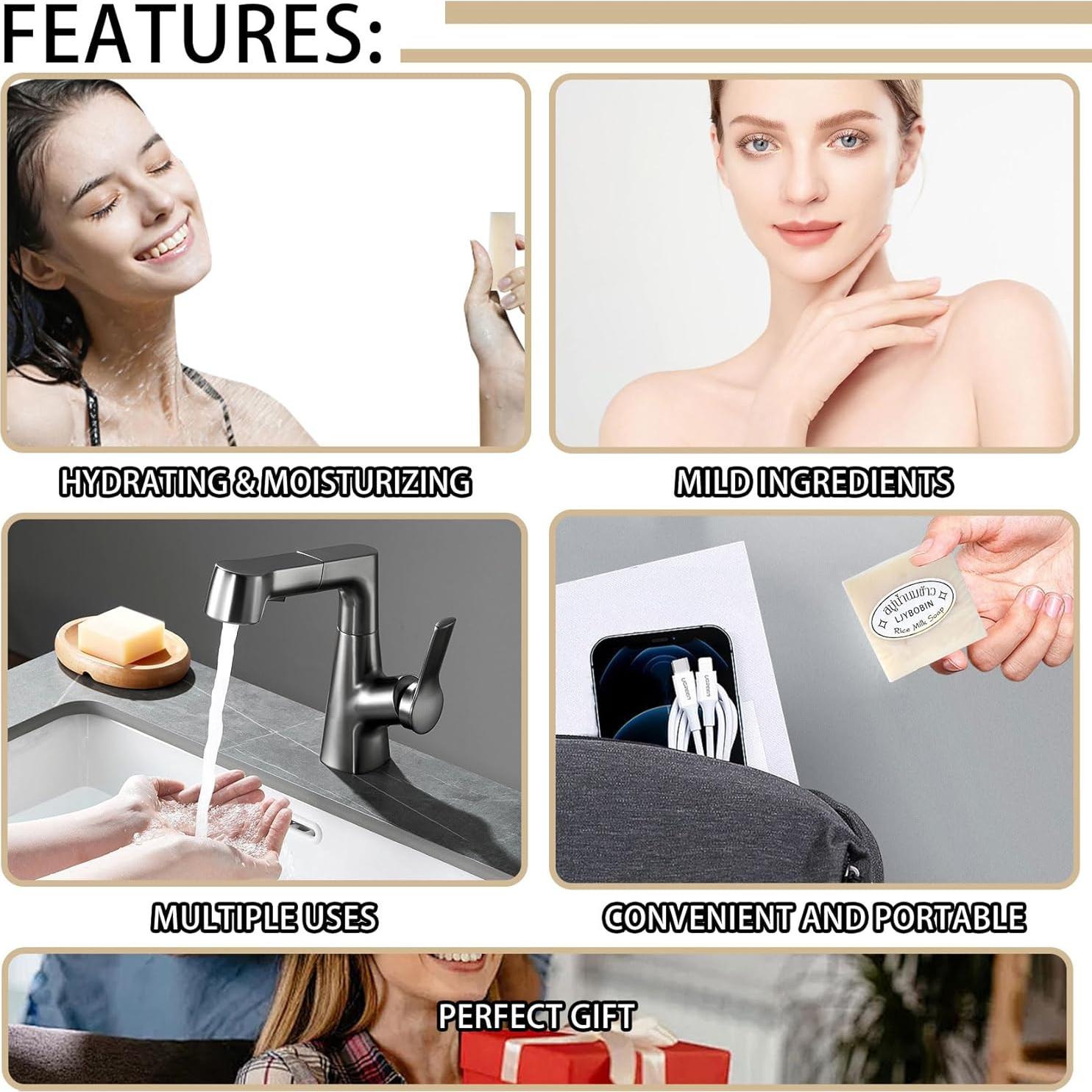 Jabón Vegano de Arroz 4Pcs - Hidratante y Suave para Piel