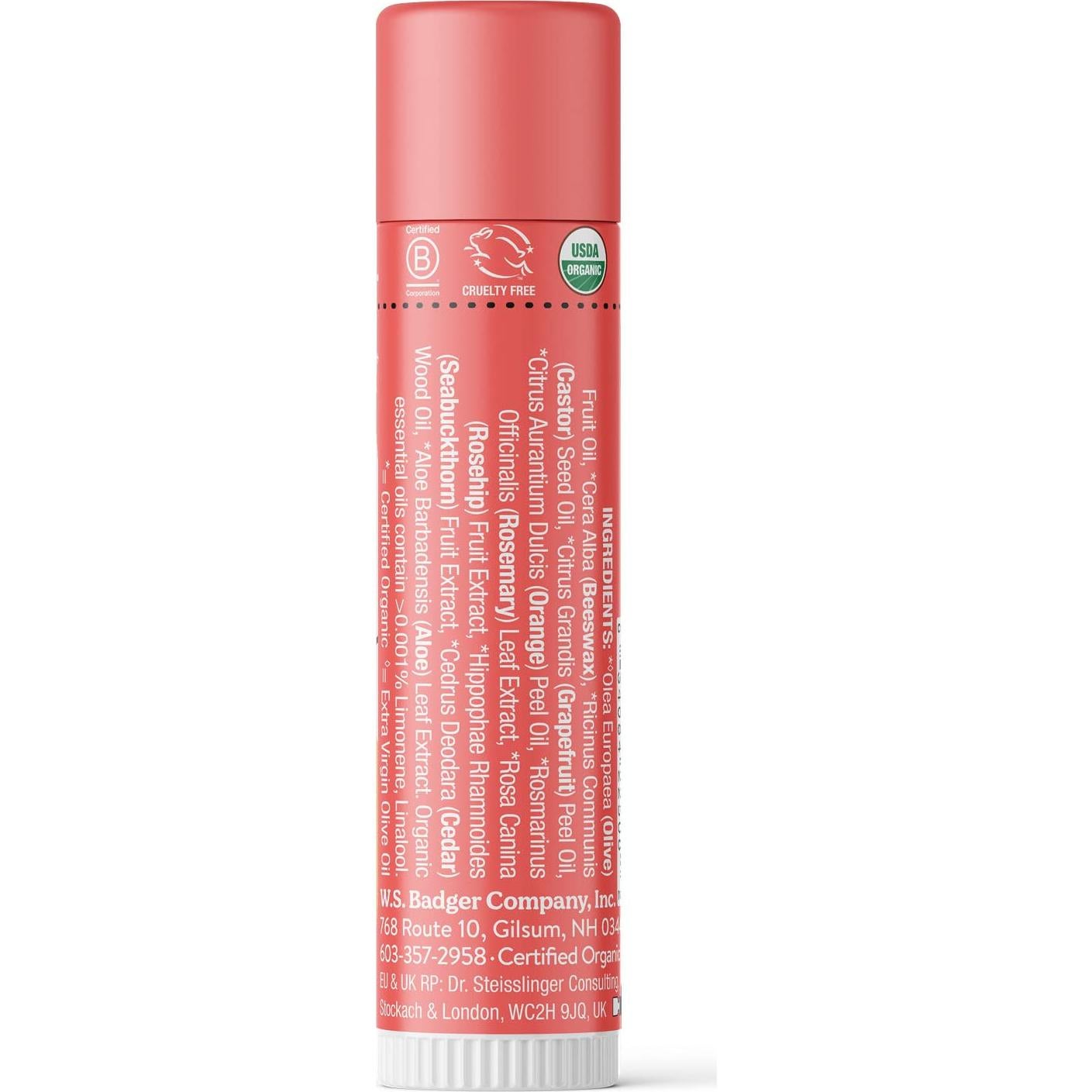 Bálsamo Labial Orgánico Badger Pomelo Rosa - Paquete de 4
