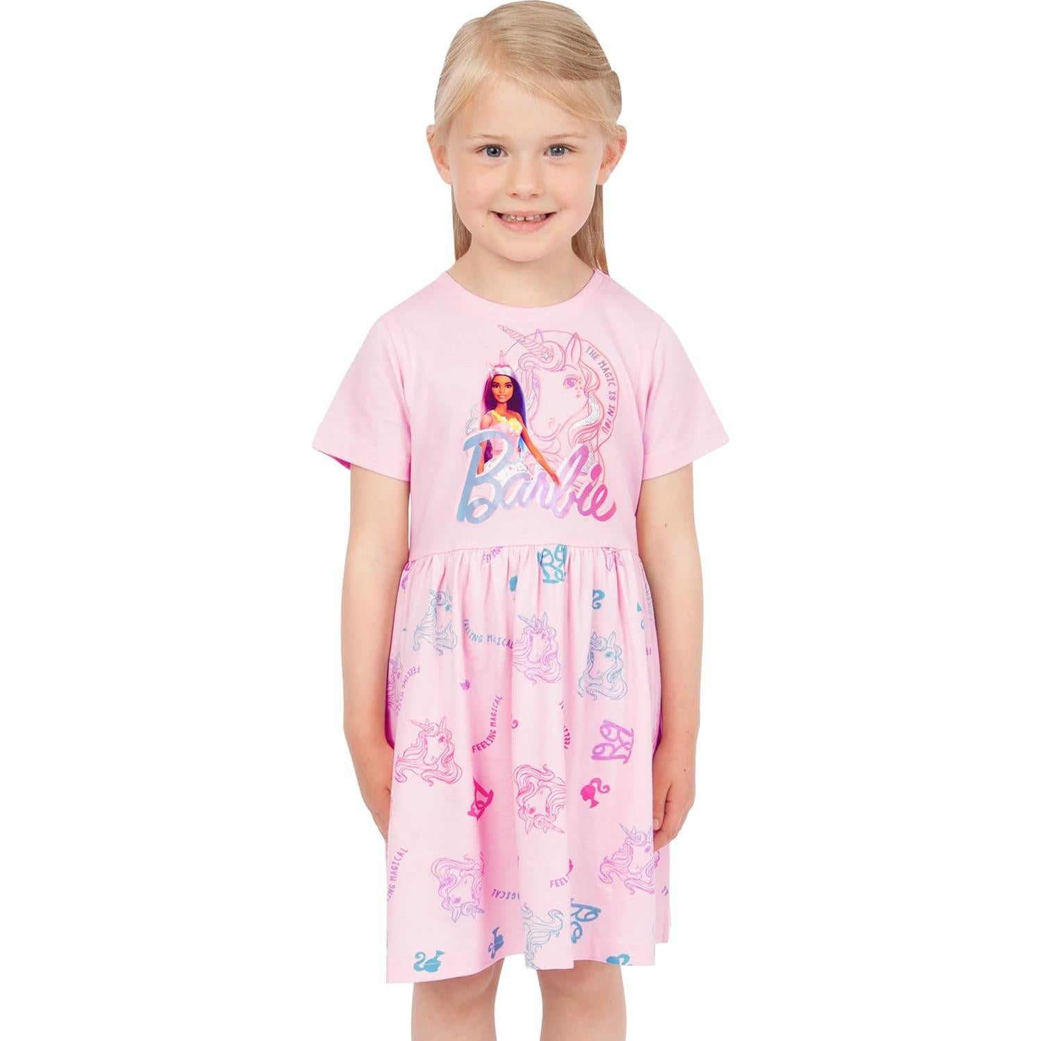 Vestido de Unicornio Barbie para Niñas | Manga Corta Rosa