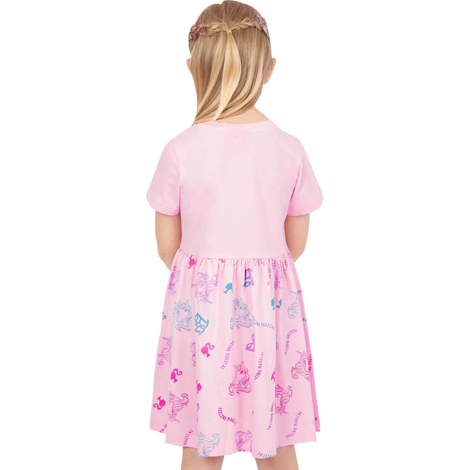Vestido de Unicornio Barbie para Niñas | Manga Corta Rosa