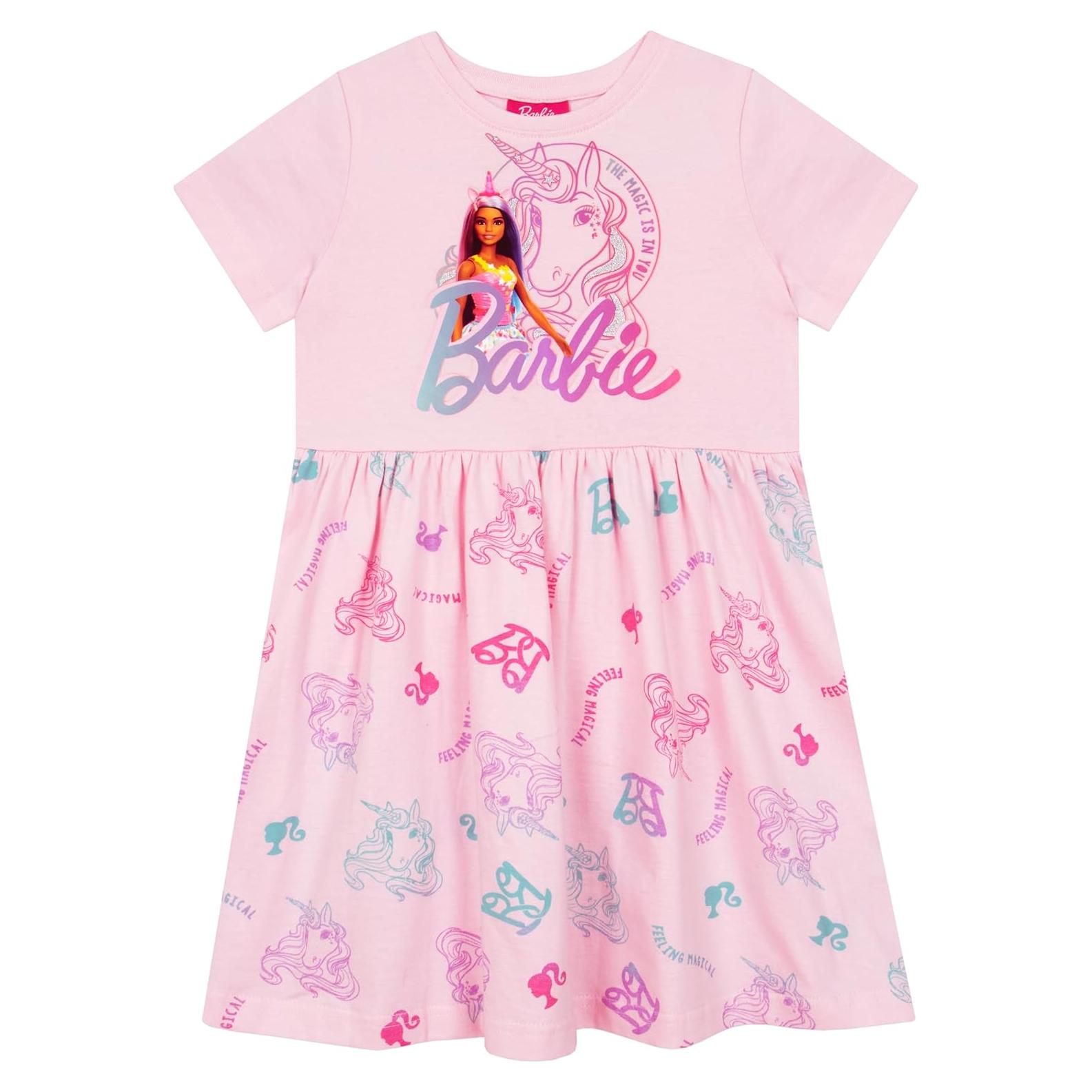 Vestido de Unicornio Barbie Rosa | Manga Corta Niñas