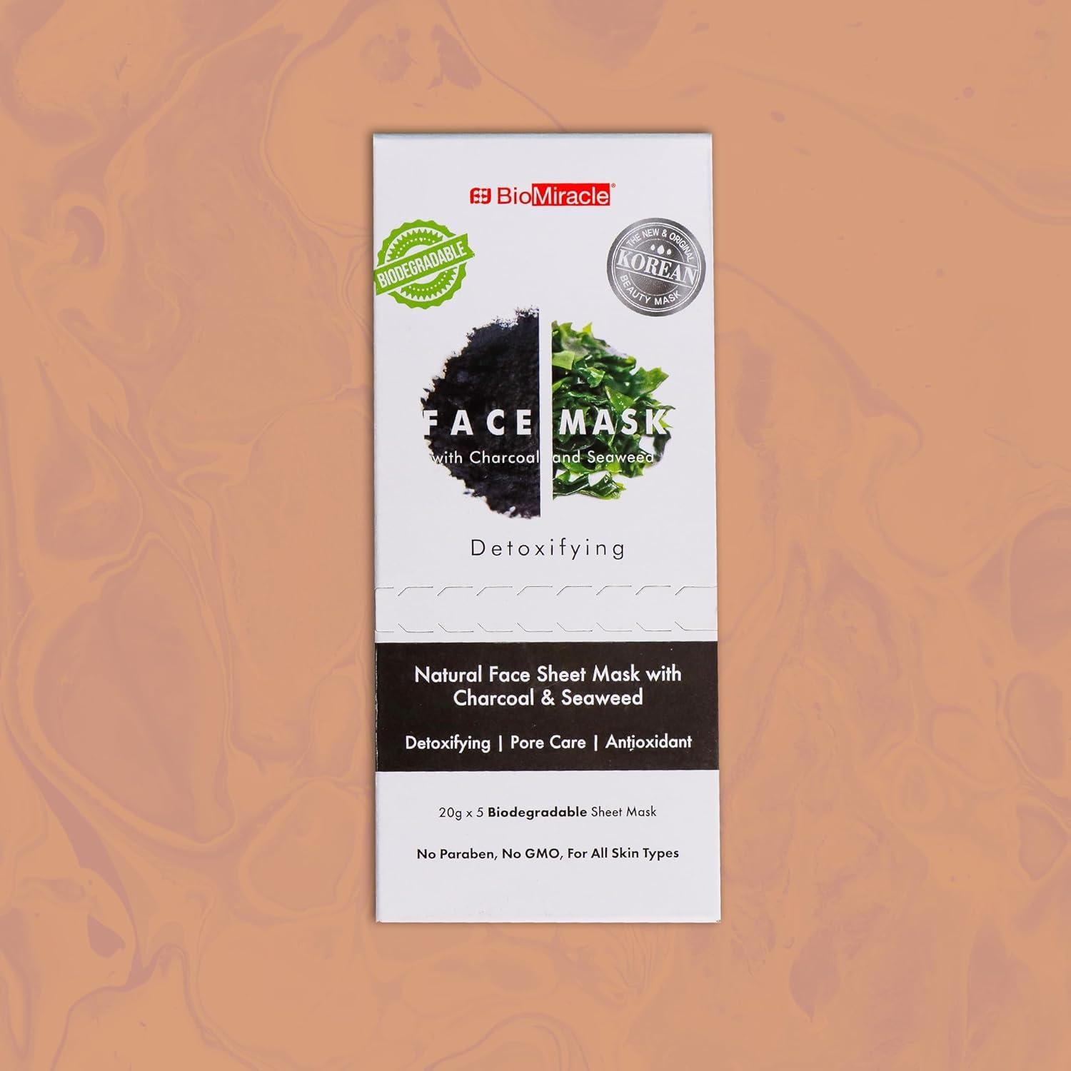 Máscara Facial Detoxificante BioMiracle con Carbón y Algas - Paquete de 5