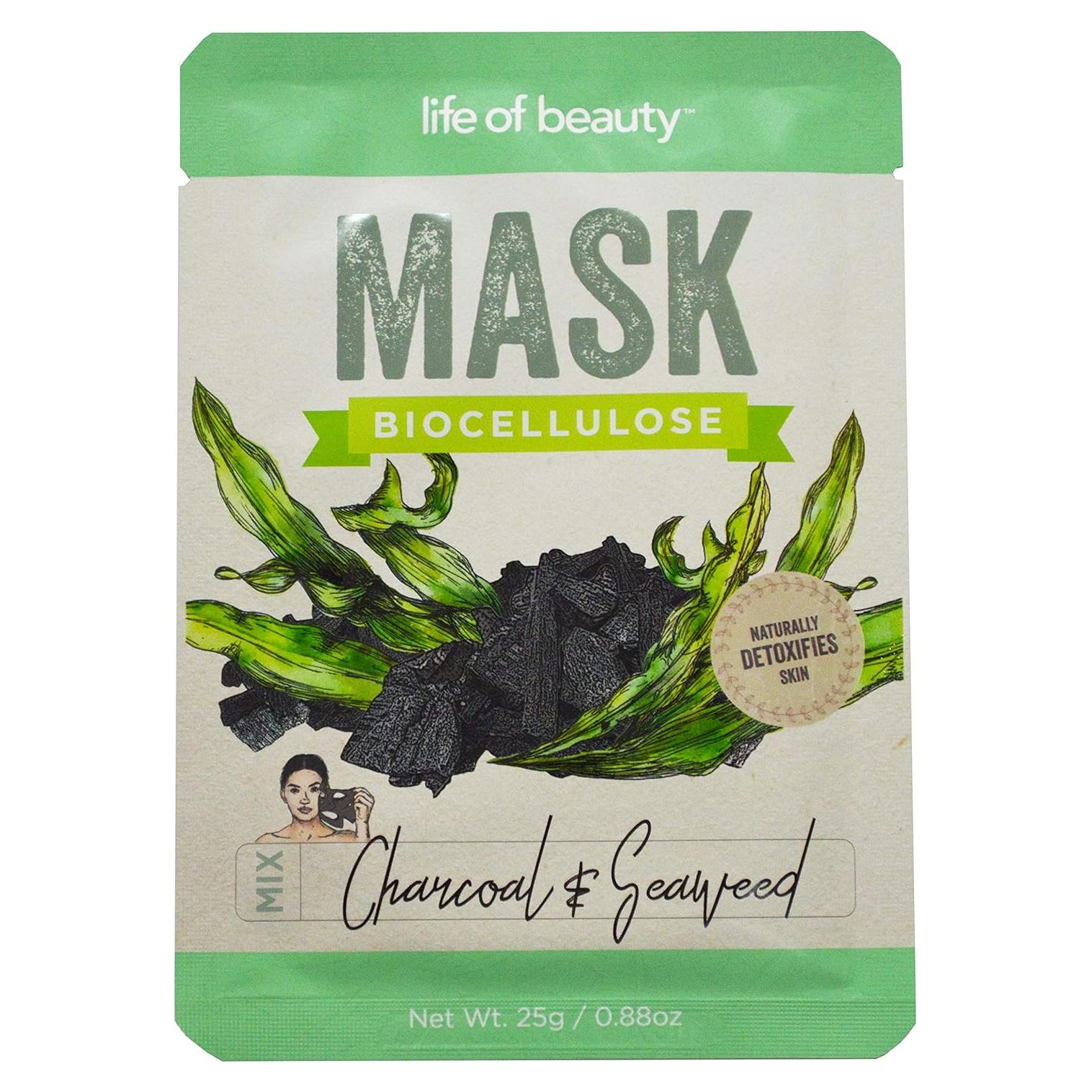 Mascarilla Facial Biocelulosa Coreana Life of Beauty con Colágeno y Carbón