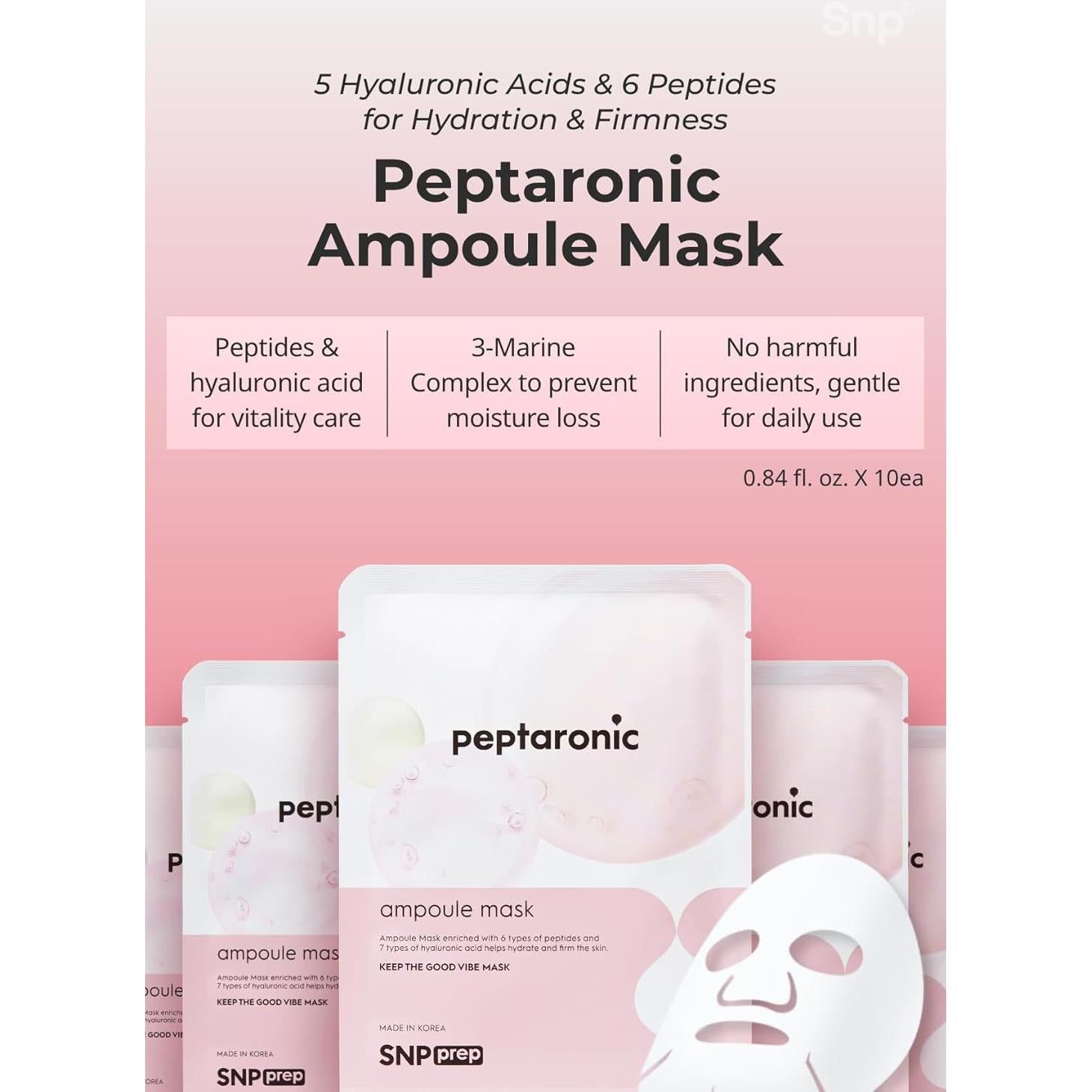 Máscara Facial SNP Peptaronic con Pétidos y Ácido Hialurónico - 10 Hojas