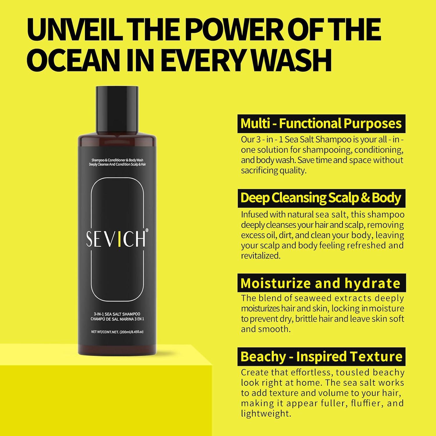 Champú 3 en 1 SEVICH Sal Marina 200ml - Acondicionador y Gel de Ducha