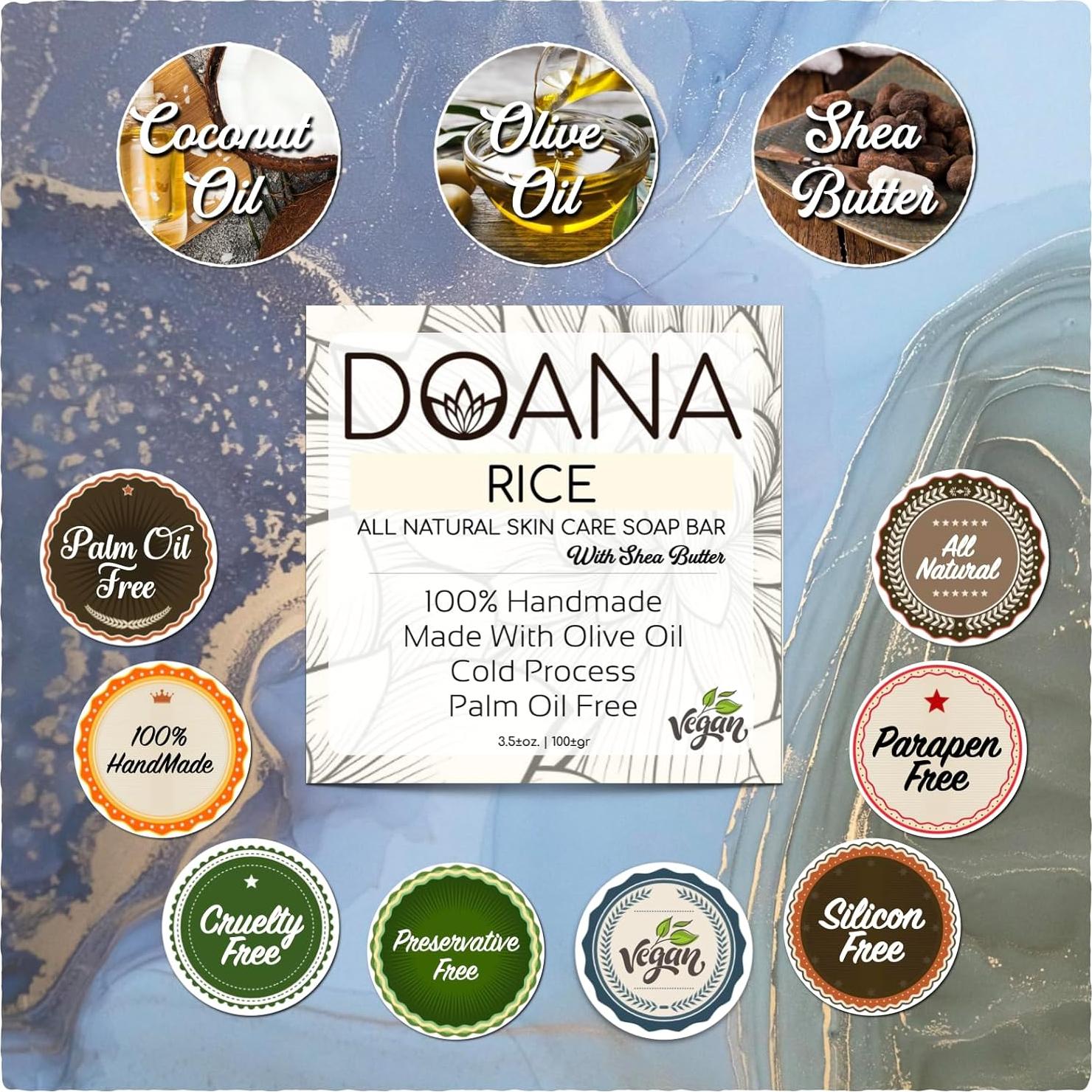 Barra de Jabón de Arroz Doana 99g - Vegano con Manteca de Karité