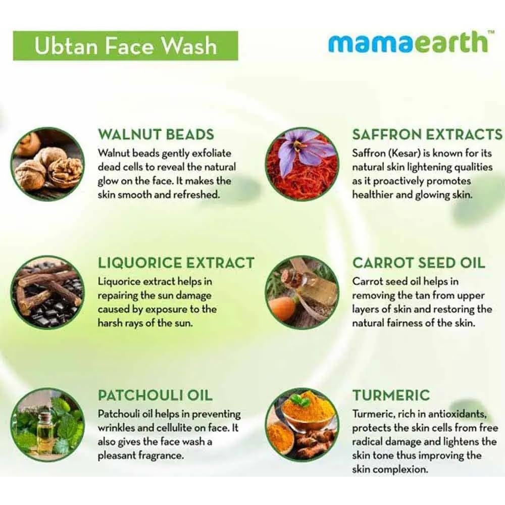 Kit Facial Mamaearth Ubtan 3 en 1: Limpiador, Exfoliante y Mascarilla