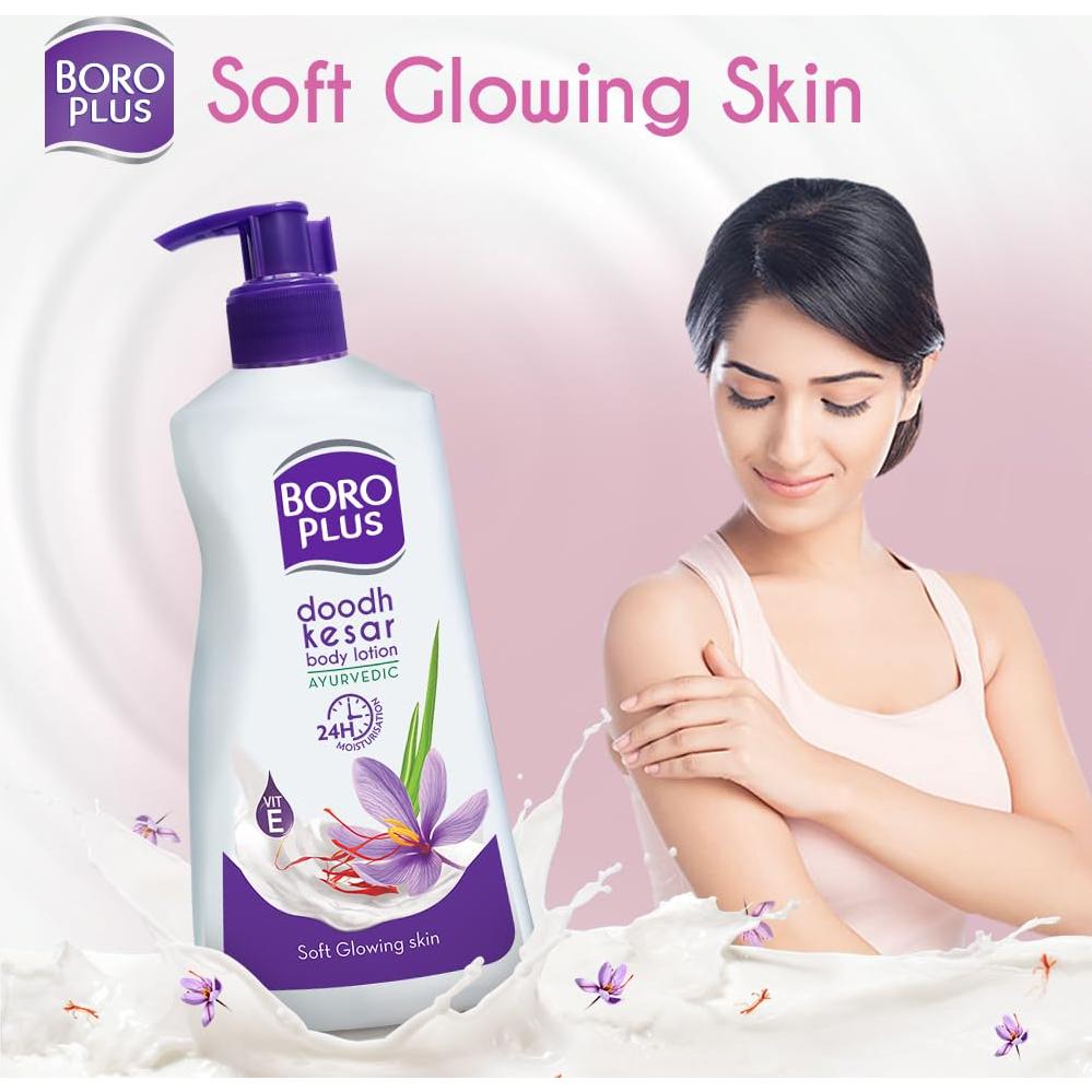 Loción Corporal Boroplus Doodh Kesar 400ml - Hidratante Natural