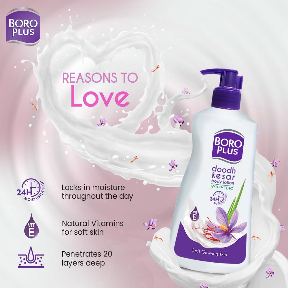 Loción Corporal Boroplus Doodh Kesar 400ml - Hidratante Natural