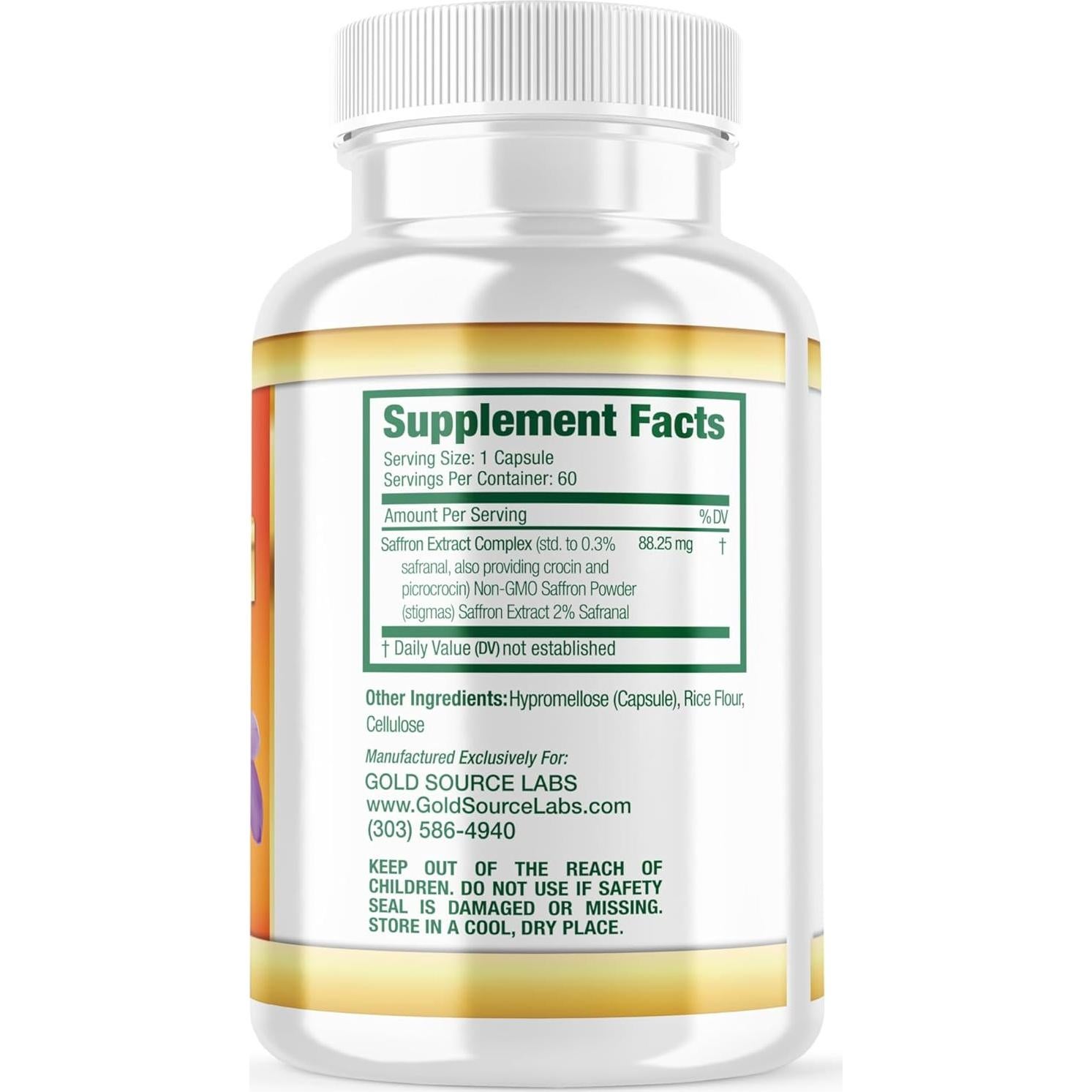 Suplemento de Azafrán Puro Gold Source Labs 60 Cápsulas 88.25 mg