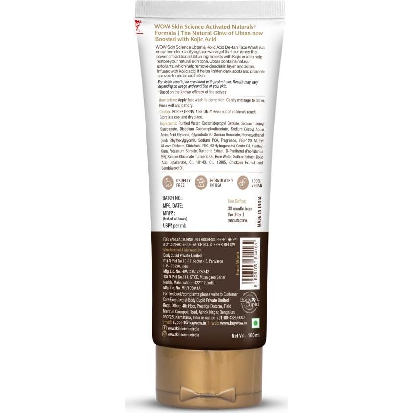 WOW Ubtan Lavado Facial 100 mL - Sin Sulfatos ni Parabenos