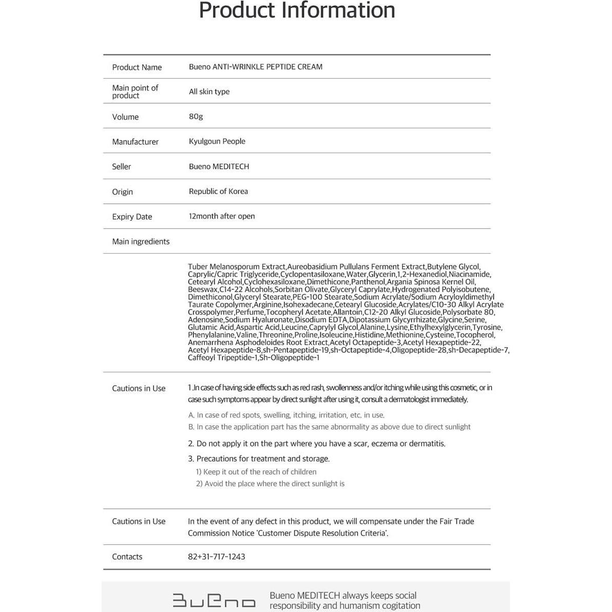 Crema Anti Arrugas Bueno Péptido 80g - Hidratante y Elástica