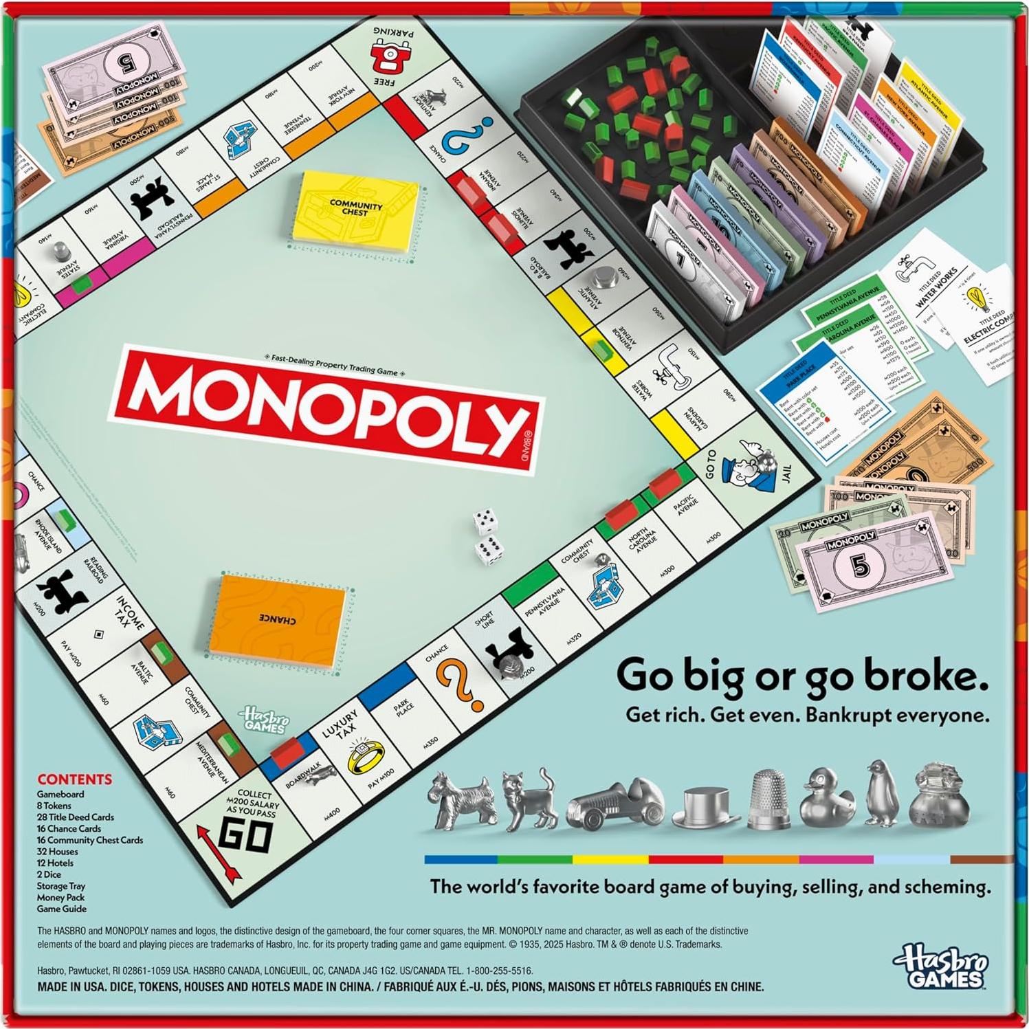 Juego de Mesa Monopoly Hasbro Clásico con Bandeja 2-6 Jugadores