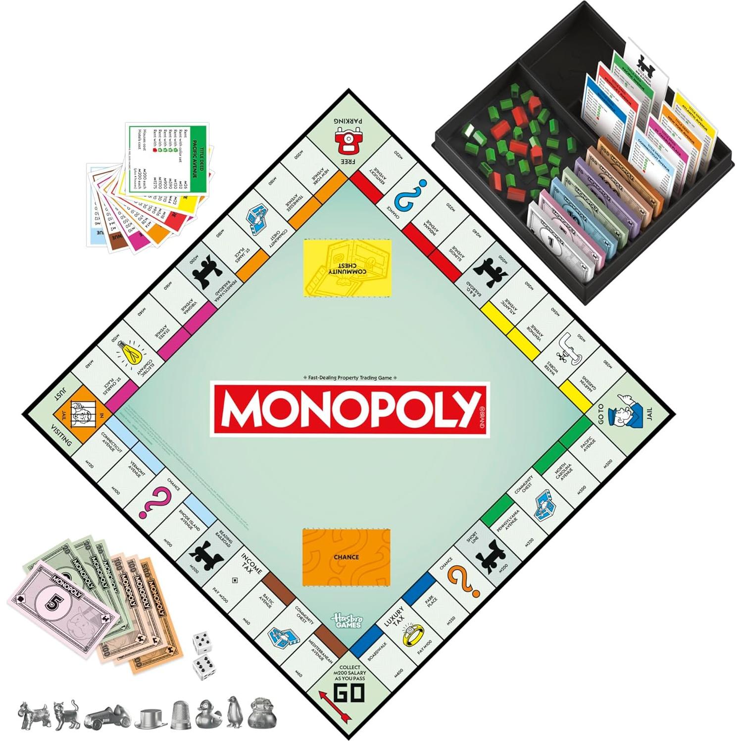 Juego de Mesa Monopoly Hasbro Clásico con Bandeja 2-6 Jugadores