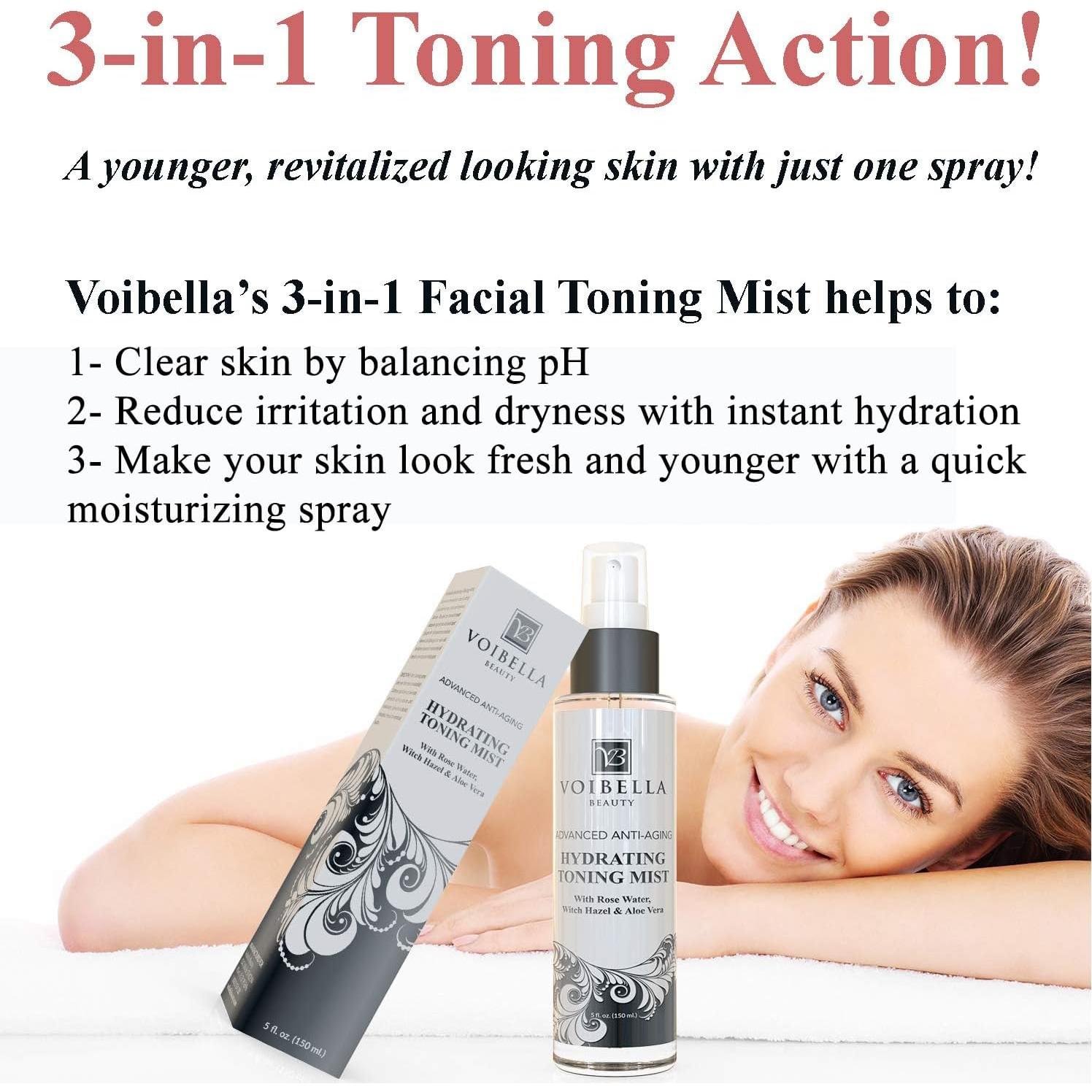 Tónico Hidratante Facial Voibella 148ml - Agua de Rosa y Aloe Vera