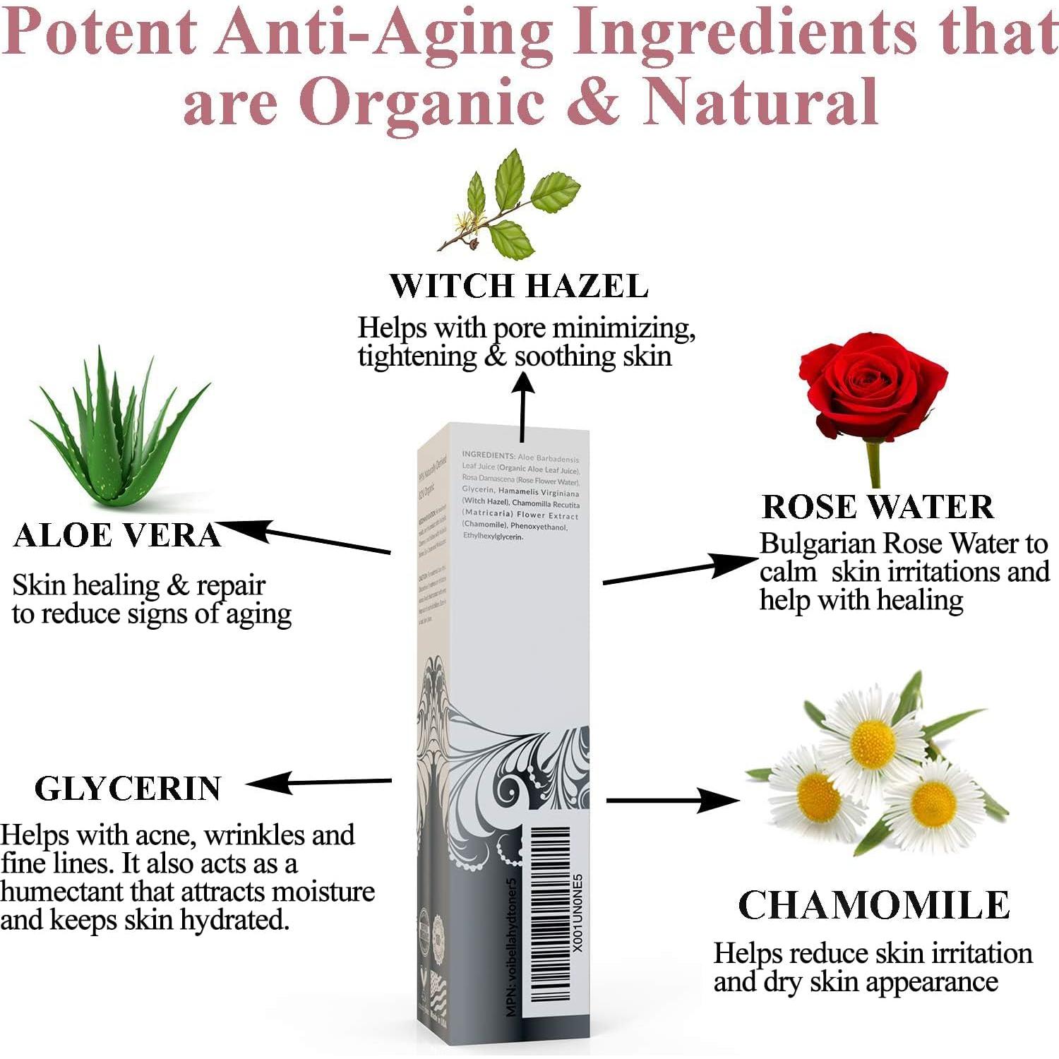 Tónico Hidratante Facial Voibella 148ml - Agua de Rosa y Aloe Vera