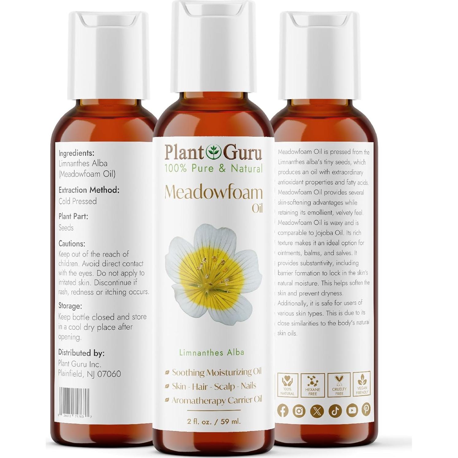 Aceite de Meadowfoam 60 ml Prensado en Frío 100% Puro Natural