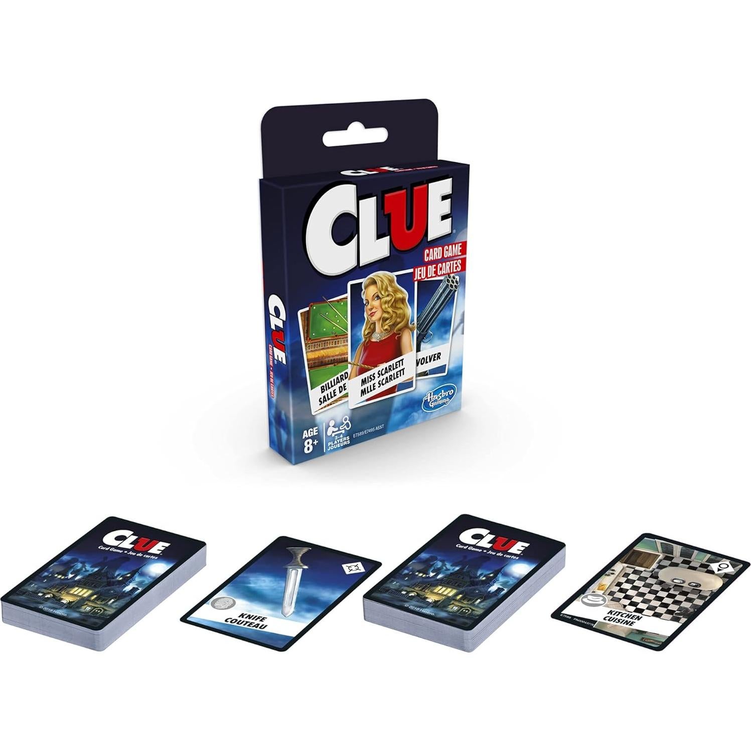 Juego de Cartas Clue Hasbro - Estrategia para 3-4 Jugadores