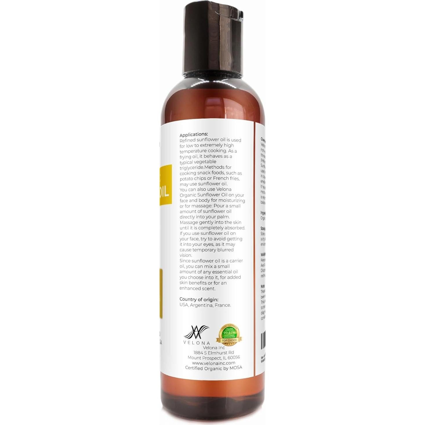 Aceite de Girasol Orgánico Velona 118 ml - 100% Puro y Natural