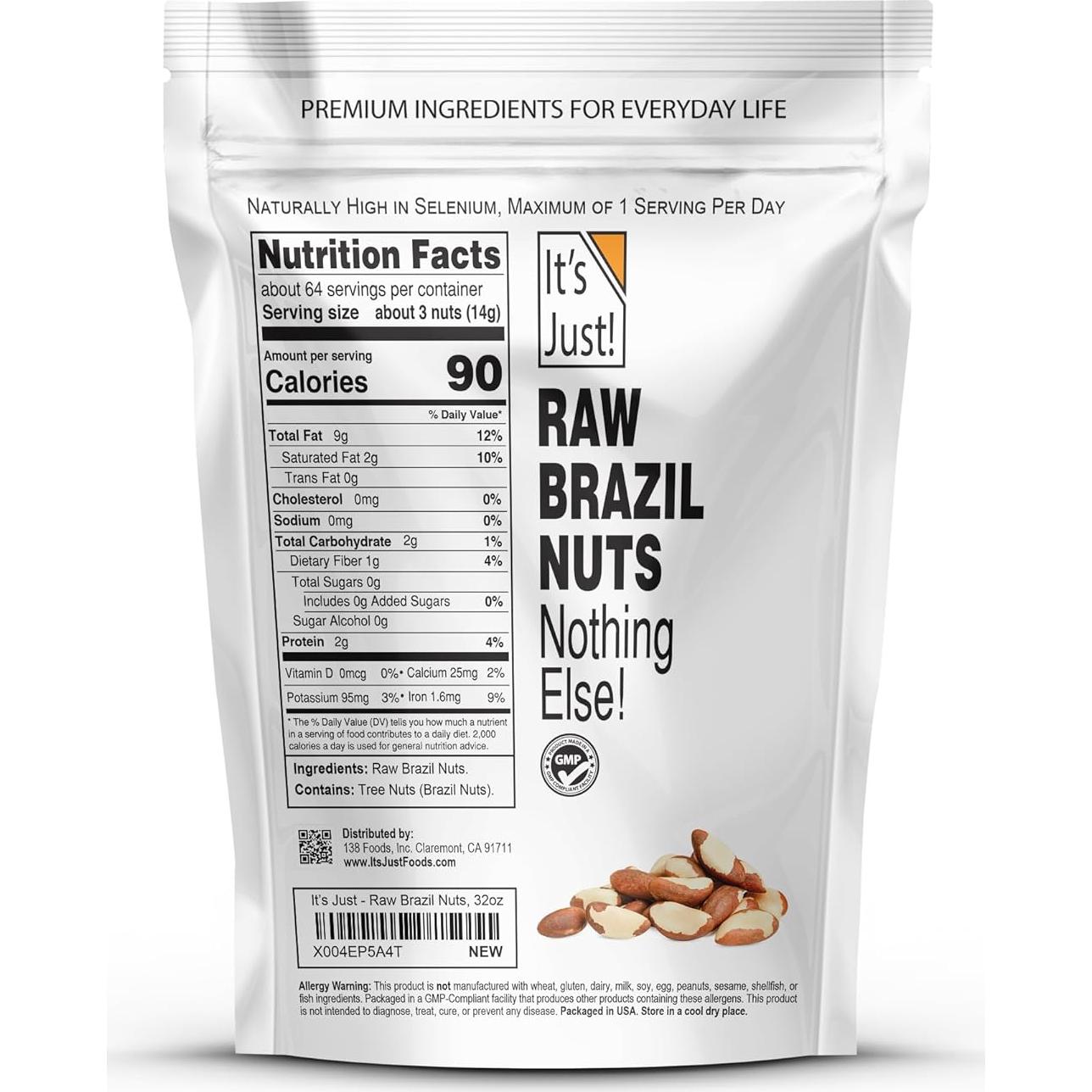 Nueces de Brasil Crudas Es Solo 0.91kg Sin Sal Veganas