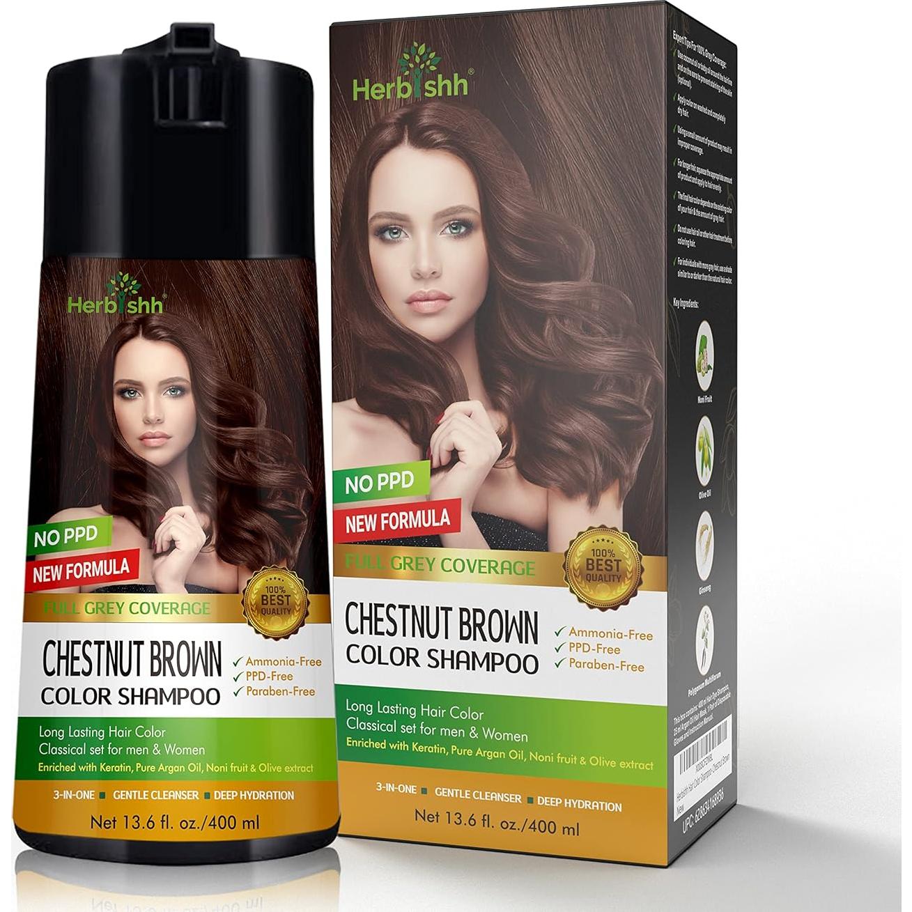 Champú Color Herbishh para Cabello Canoso 400ml - Marrón Castaño