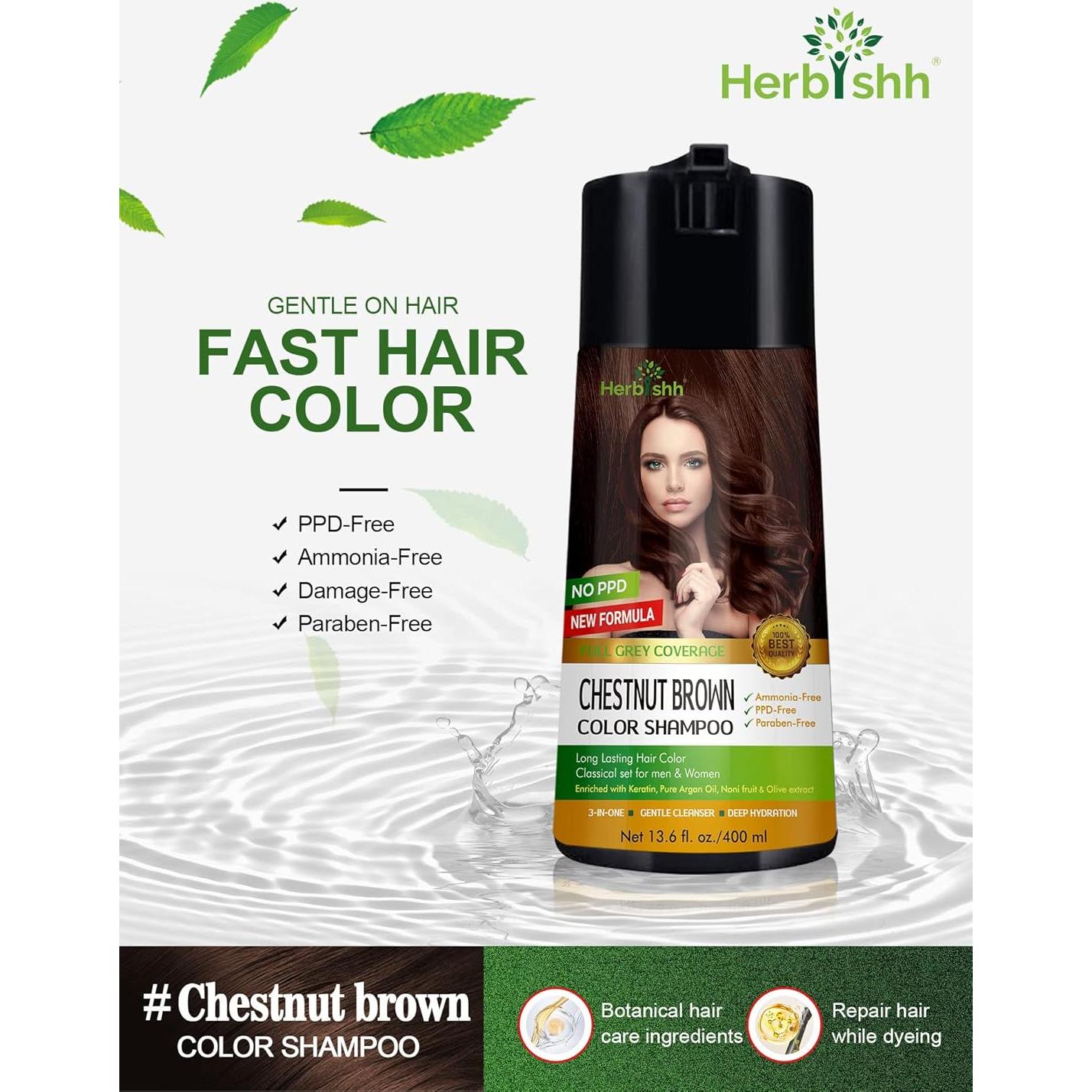 Champú Color Herbishh para Cabello Canoso 400ml - Marrón Castaño