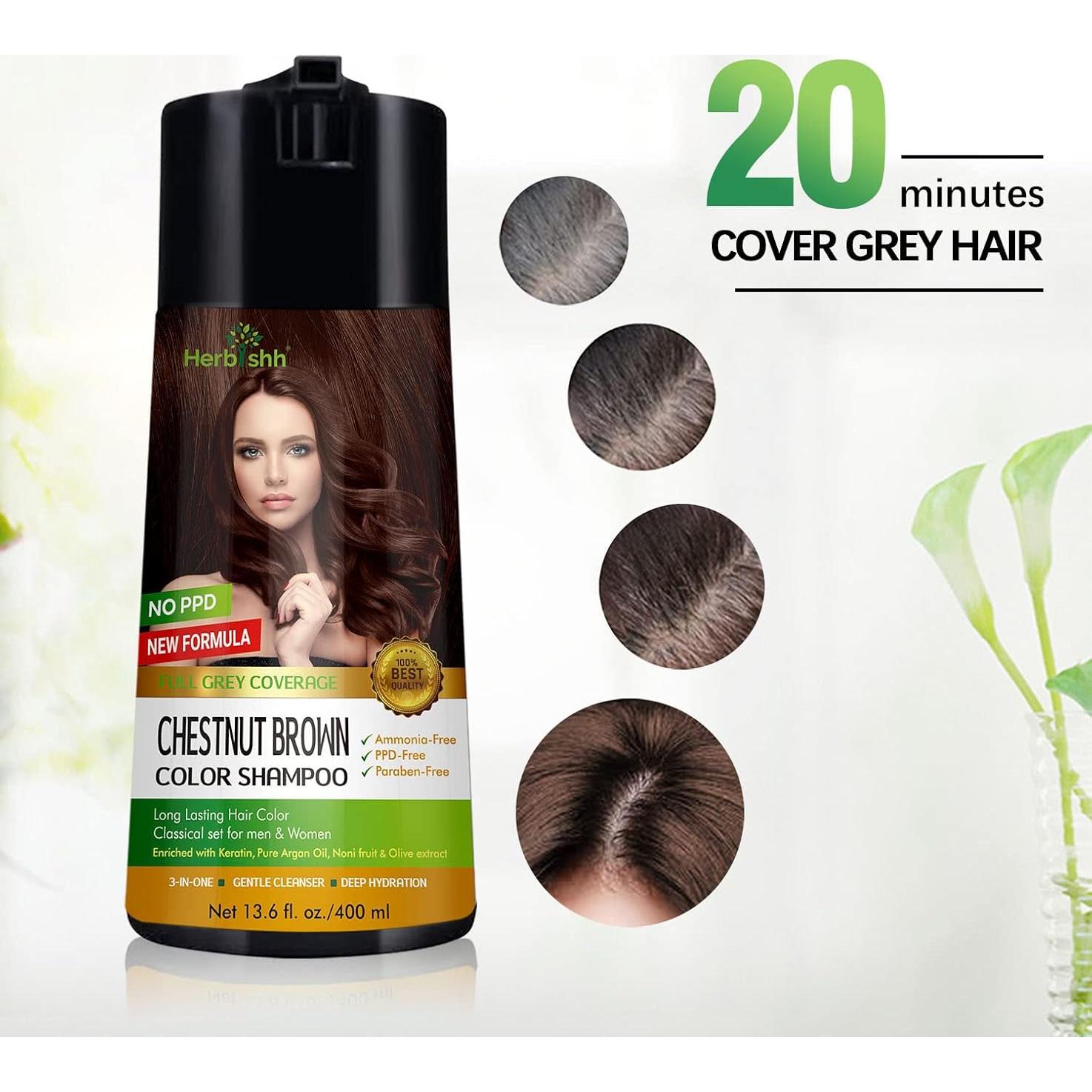 Champú Color Herbishh para Cabello Canoso 400ml - Marrón Castaño