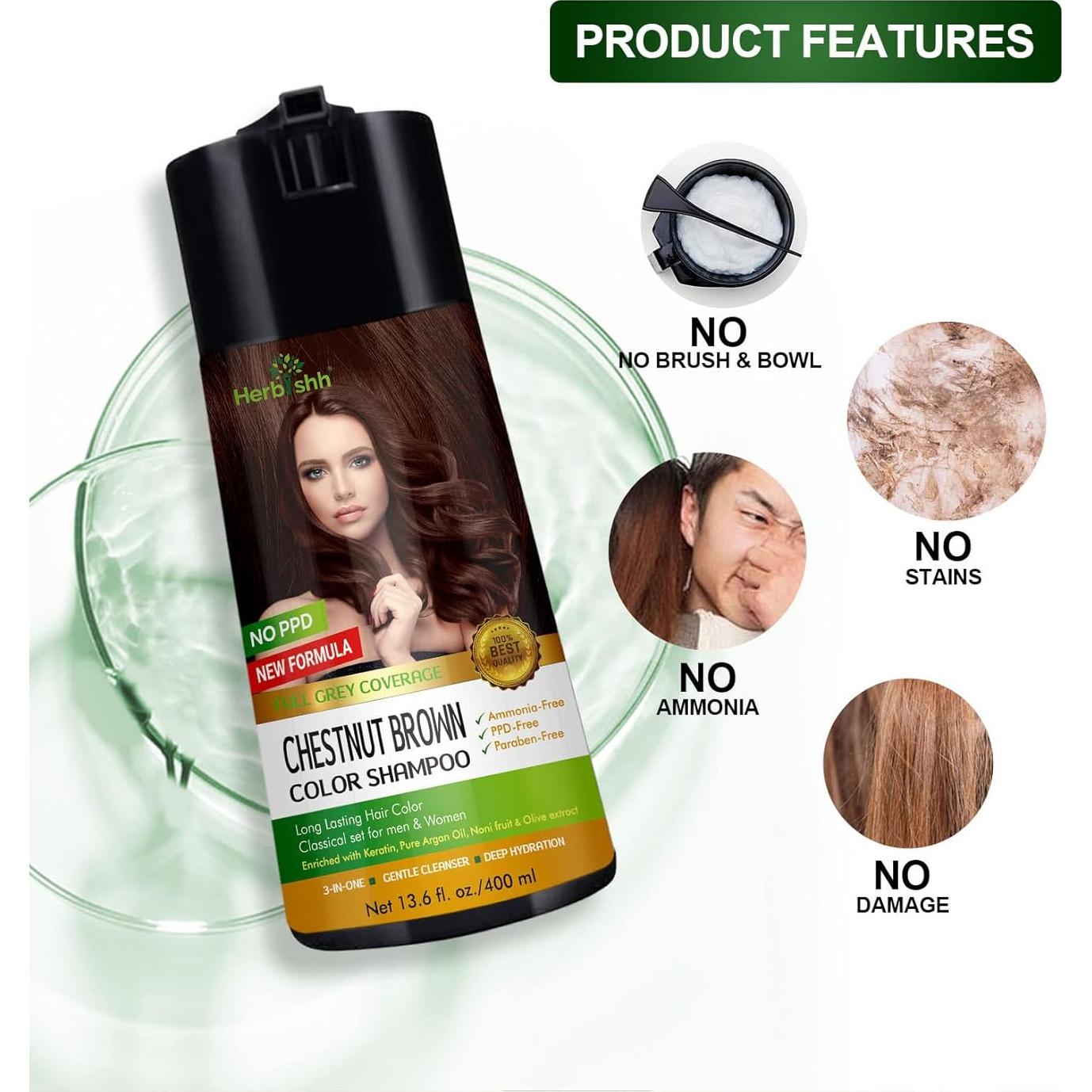 Champú Color Herbishh para Cabello Canoso 400ml - Marrón Castaño