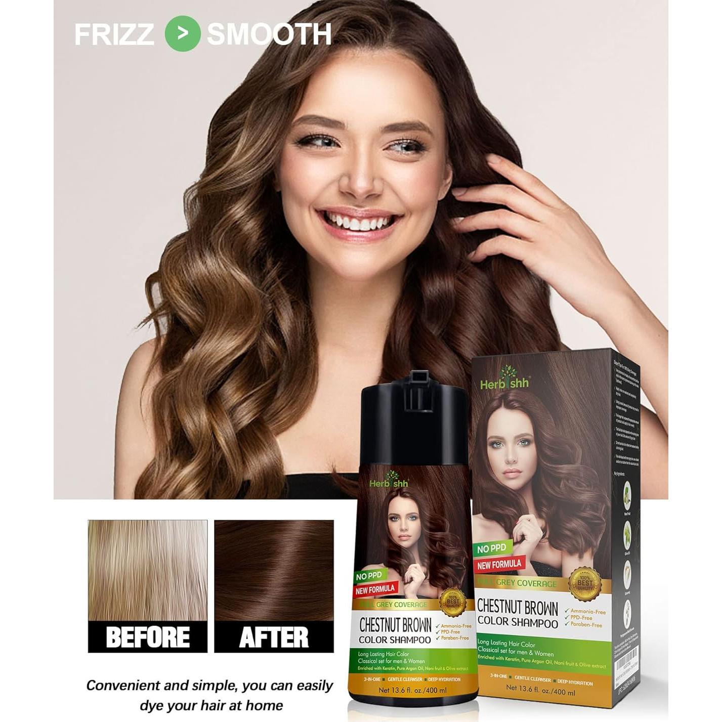 Champú Color Herbishh para Cabello Canoso 400ml - Marrón Castaño