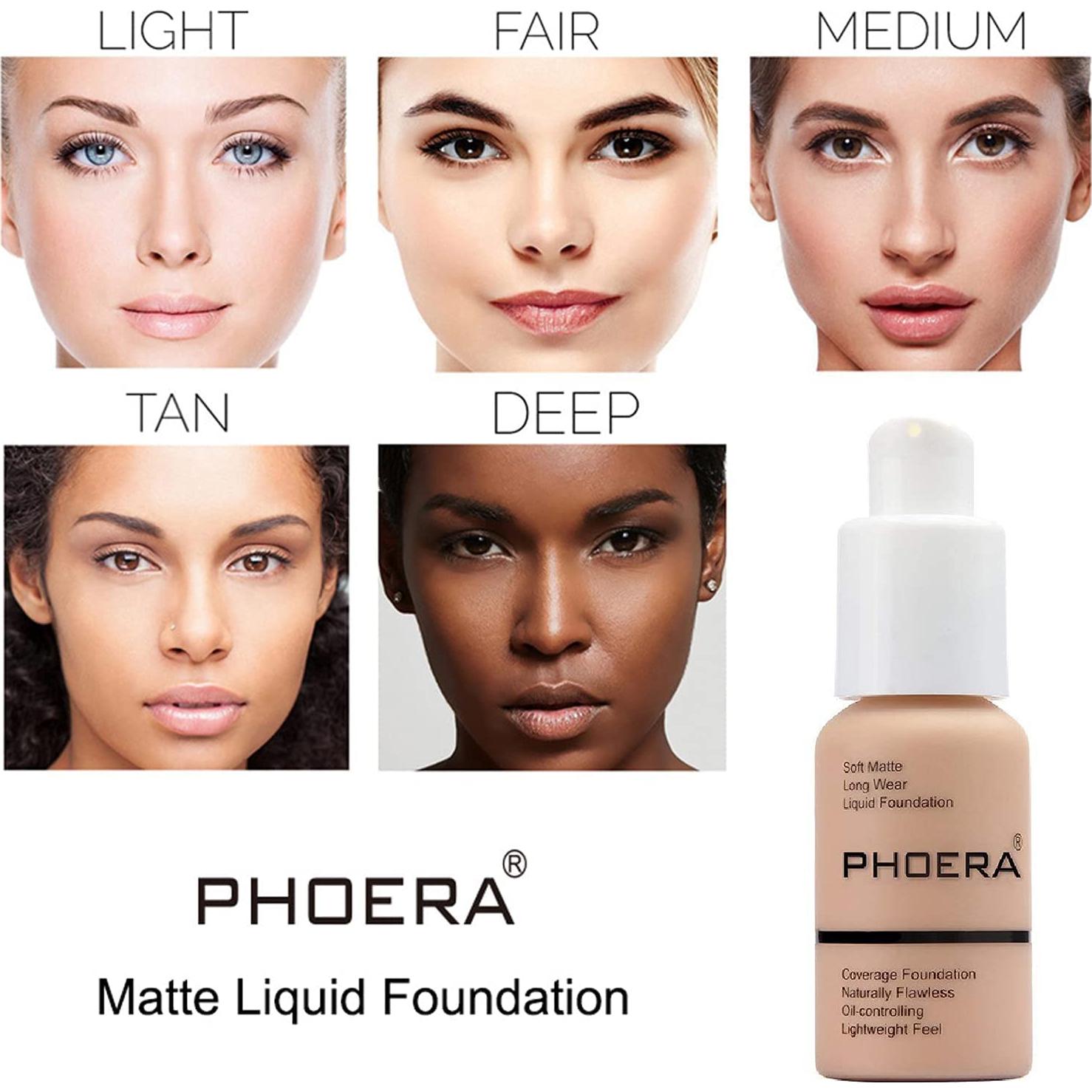 Set de Maquillaje PHOERA: Base, Primer, Brochas y Esponjas 30ml