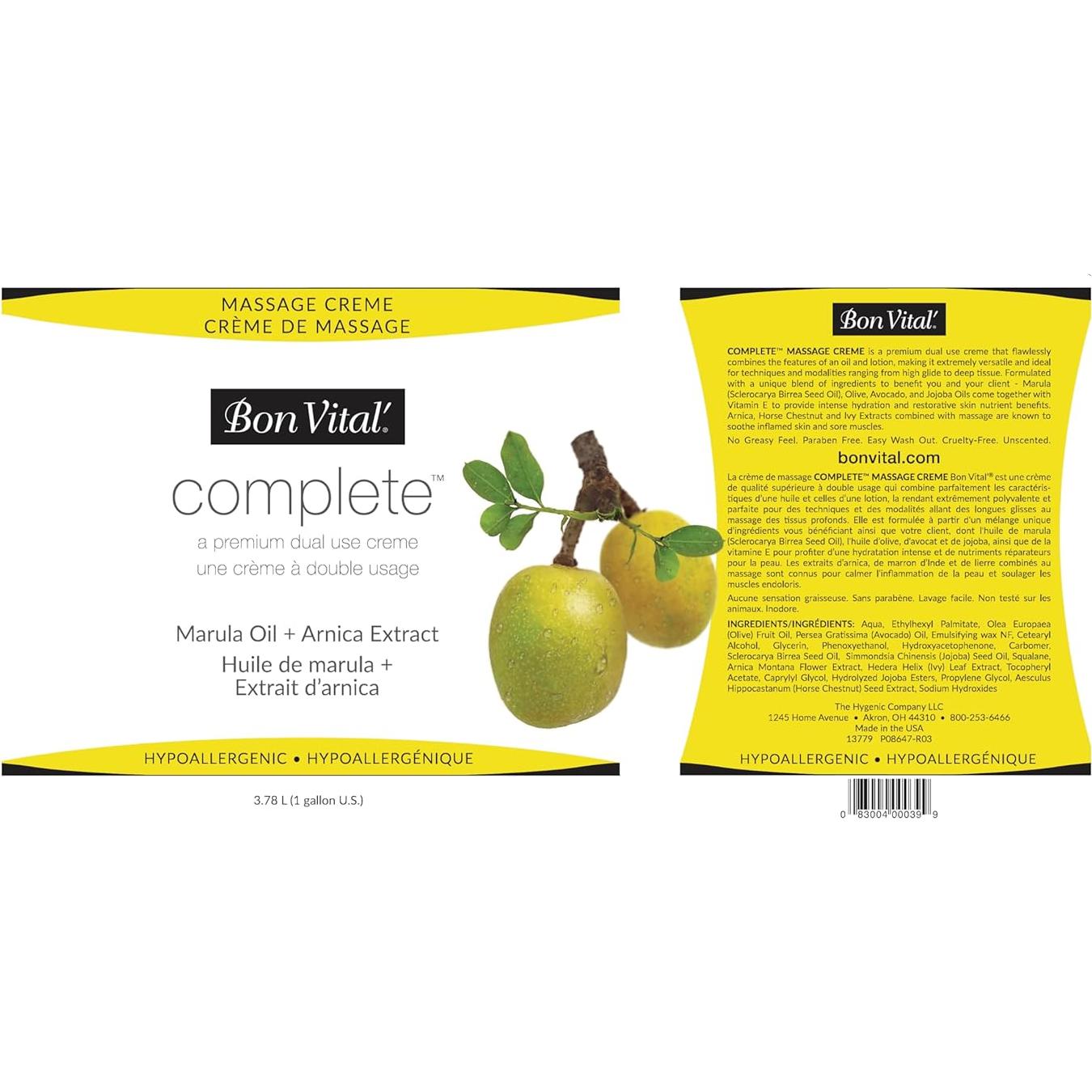 Crema de Masaje Bon Vital 3.78L Hipoalergénica Sin Fragancia