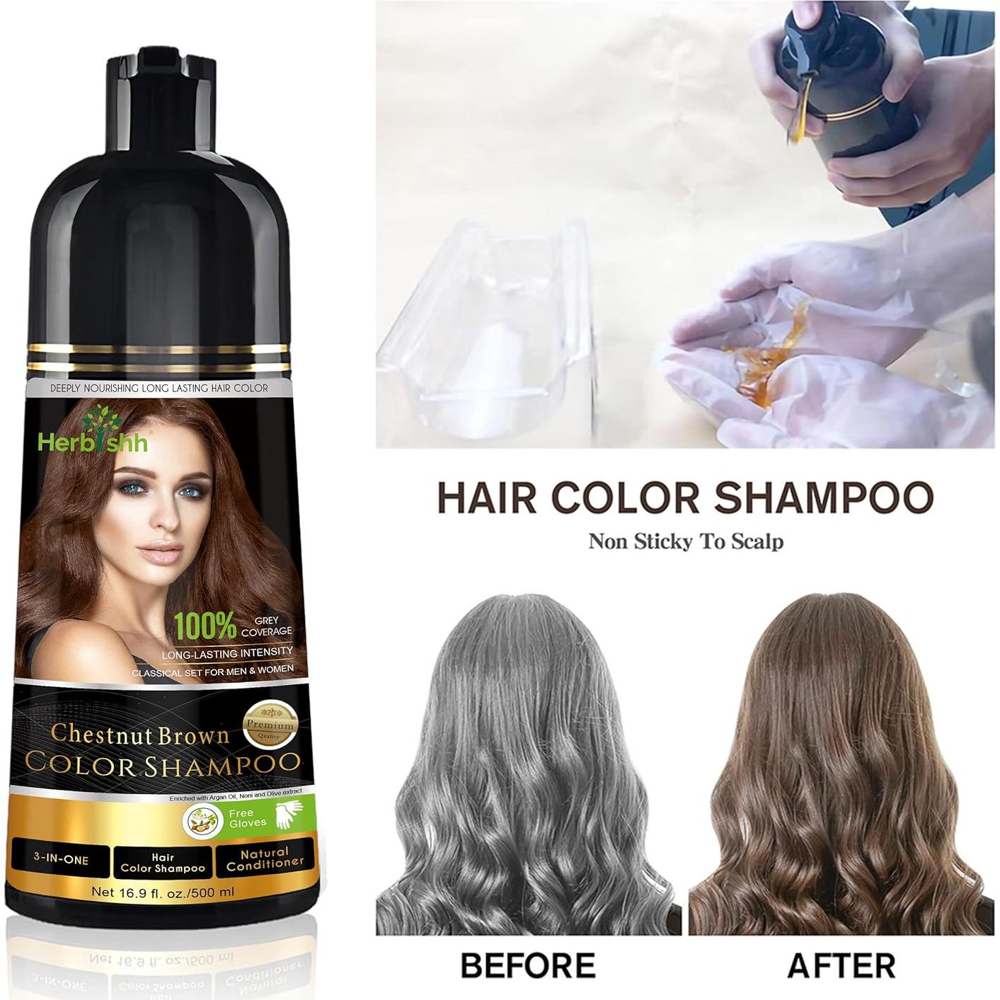 Champú Tinte Natural Herbishh 500ml Castaño Claro - Sin Amoníaco