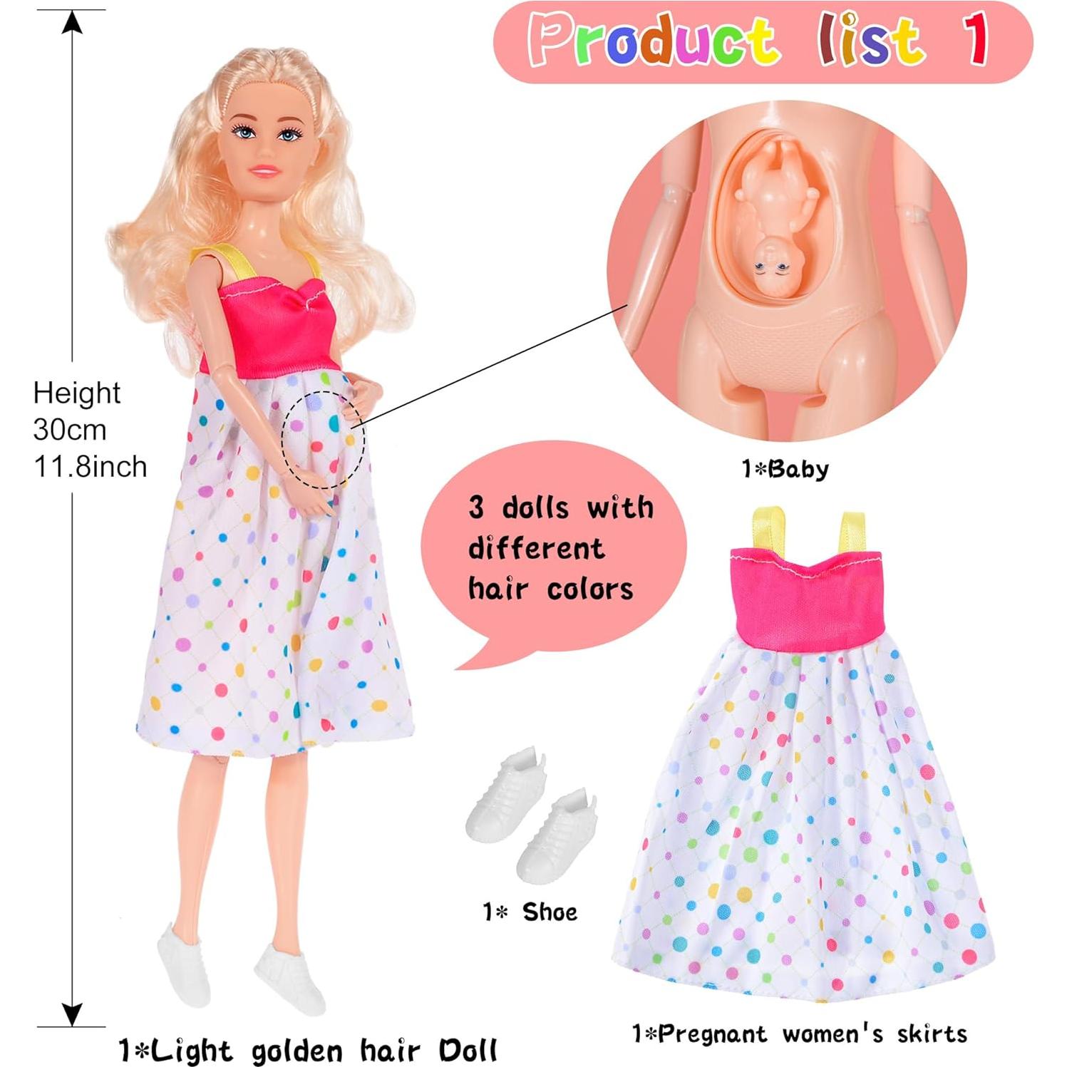 Paquete de 3 muñecas embarazadas Dollbie 29 cm intercambiables