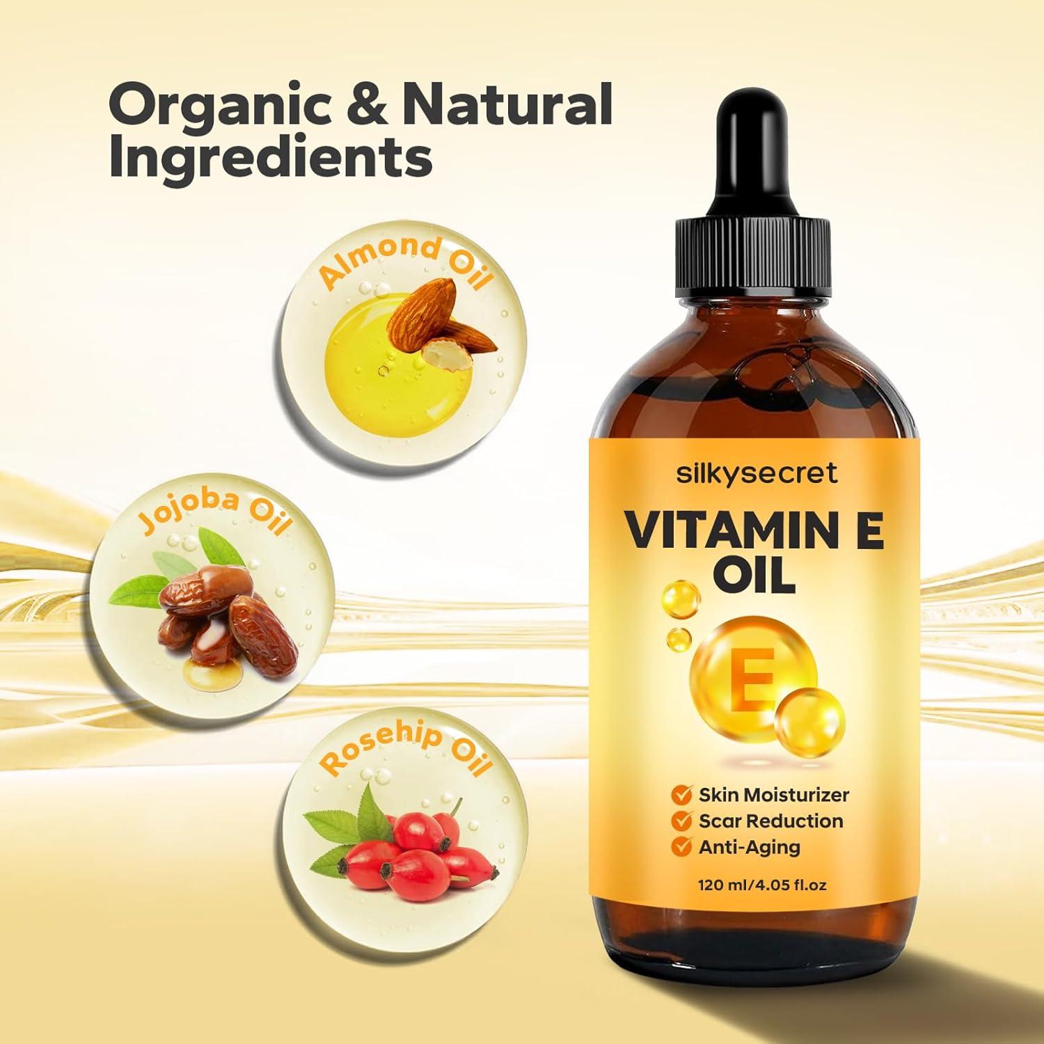 Aceite de Vitamina E Orgánico SilkySecret 120 ml Hidratante Facial y Corporal