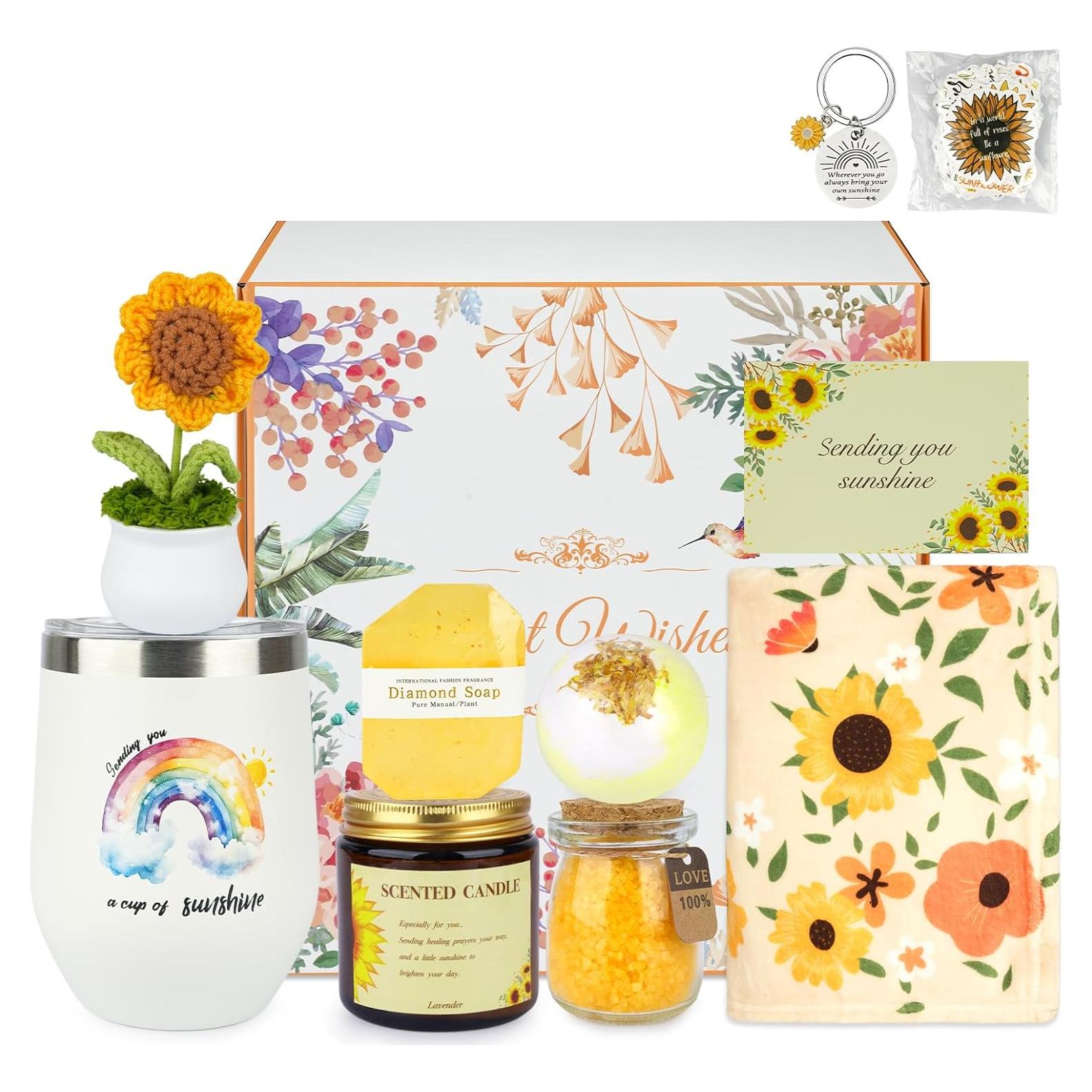 Cesta de Regalo Girasol MUFEIRUO con Manta y Taza Térmica