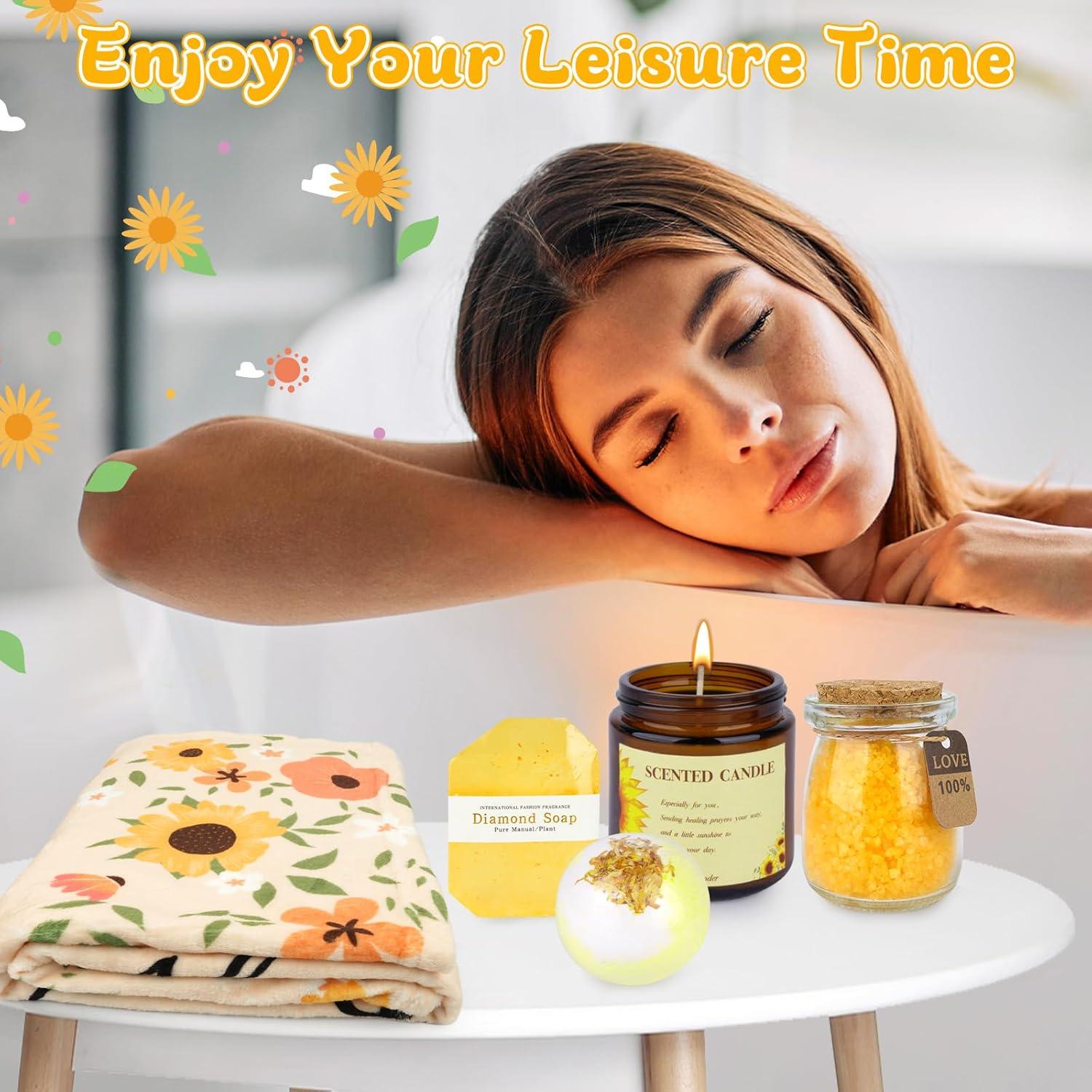 Cesta de Regalo Girasol MUFEIRUO con Manta y Taza Térmica